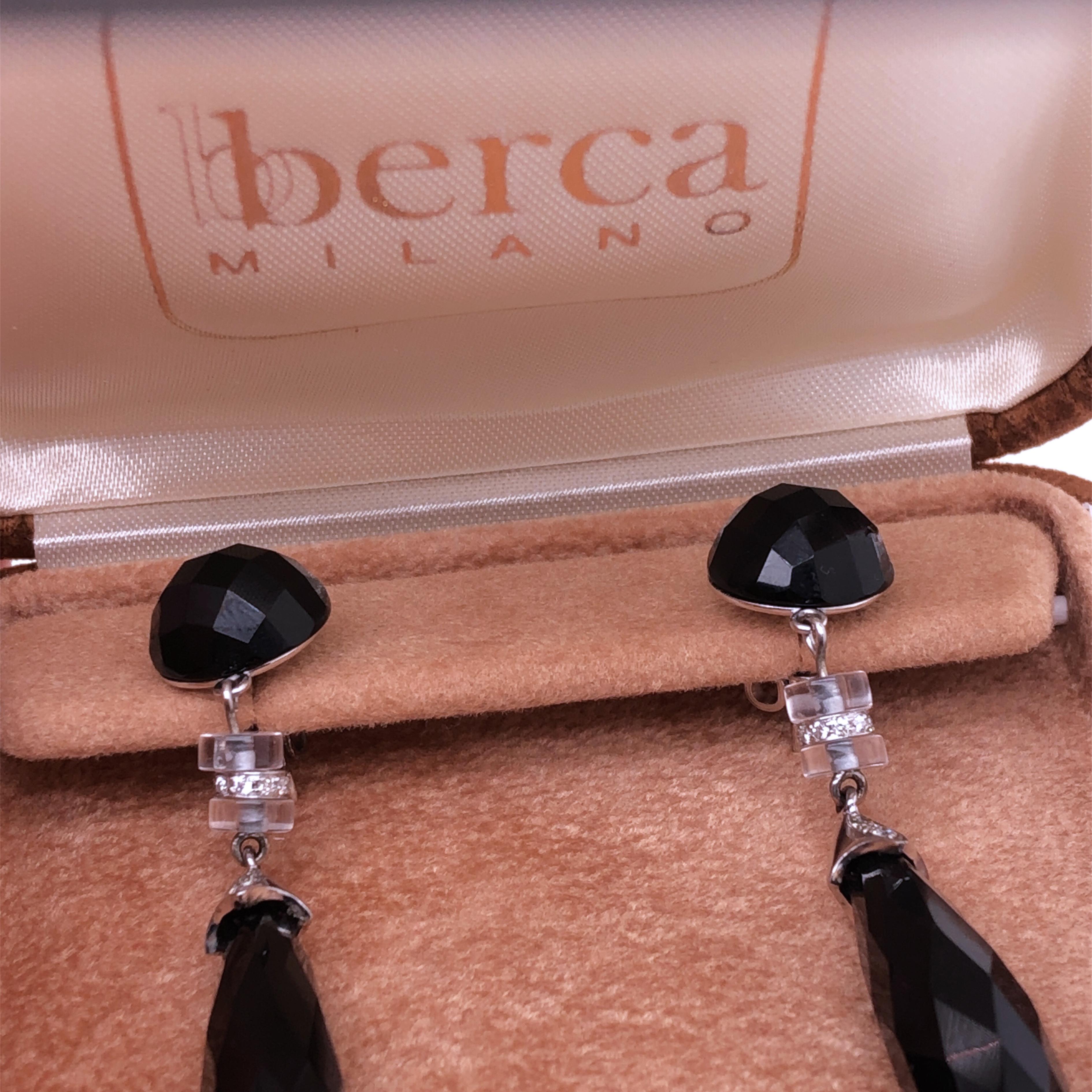 Women's Berca Onyx White Diamond Rock Crystal 18 Karat Gold Drop Earrings For Sale