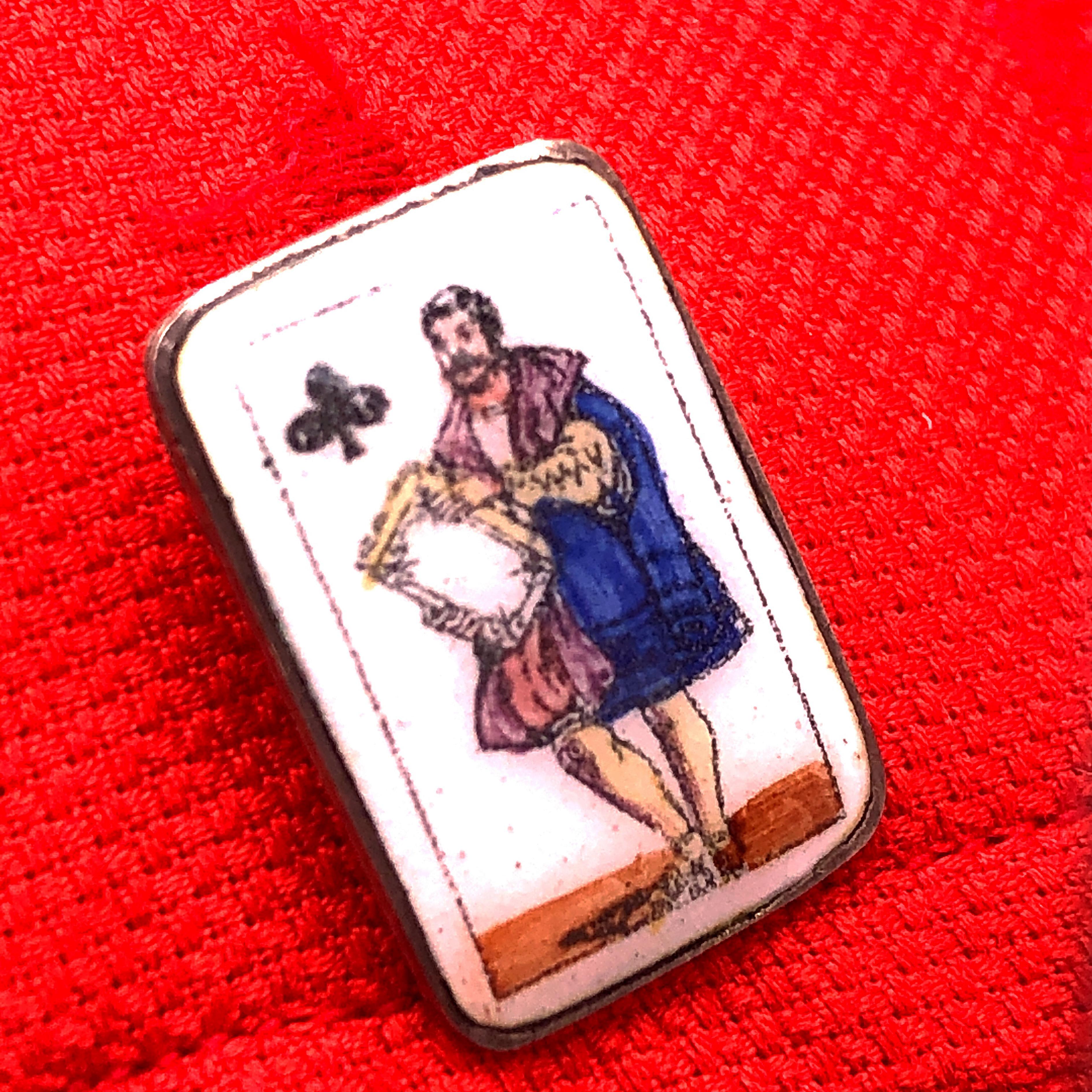 Original 1920 Jack Card Hand Enameled Silver Cufflinks 3