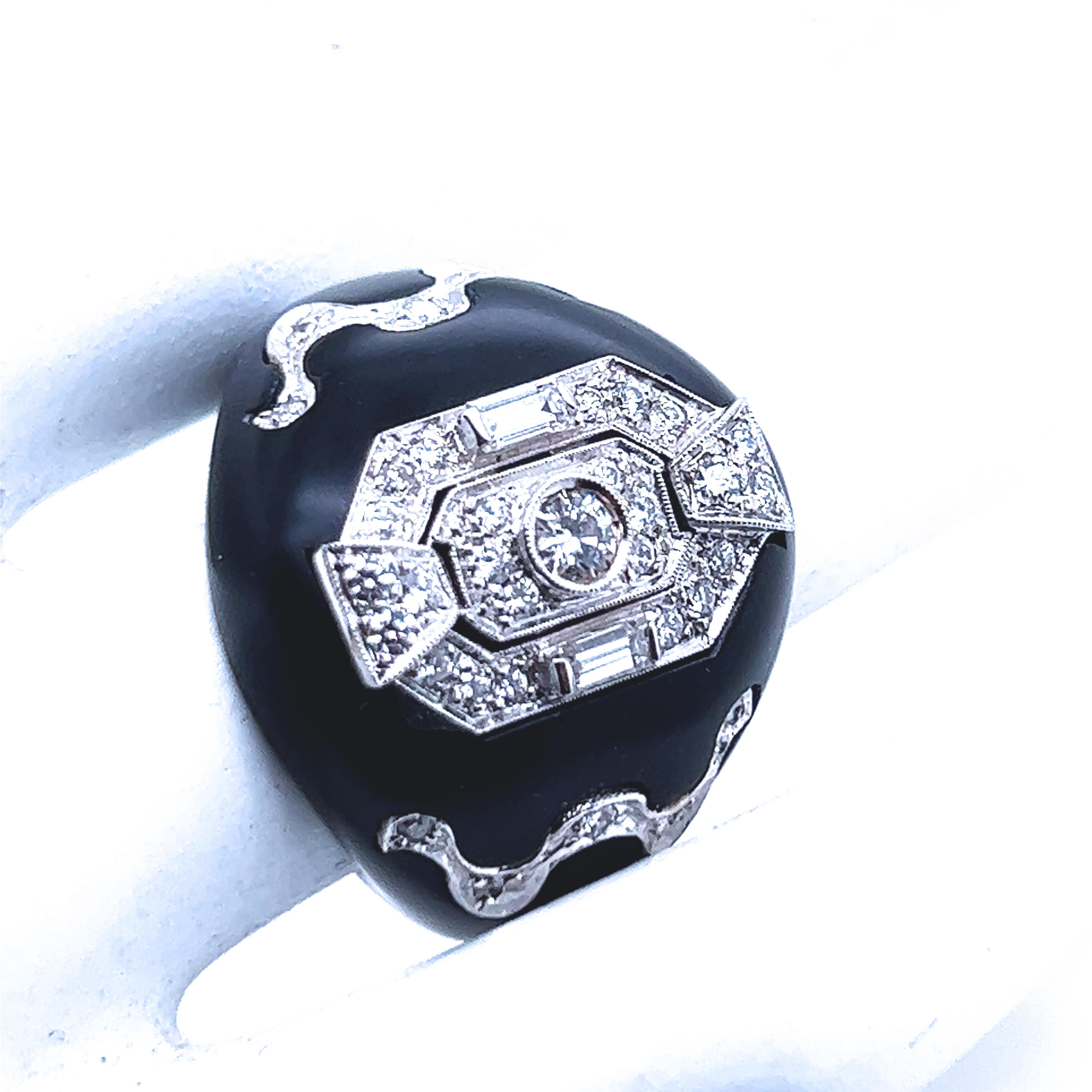 Berca Original 1930 Art Déco Weißer Diamant Hand Intarsien Jet Einstellung Cocktail Ring im Zustand „Neu“ im Angebot in Valenza, IT