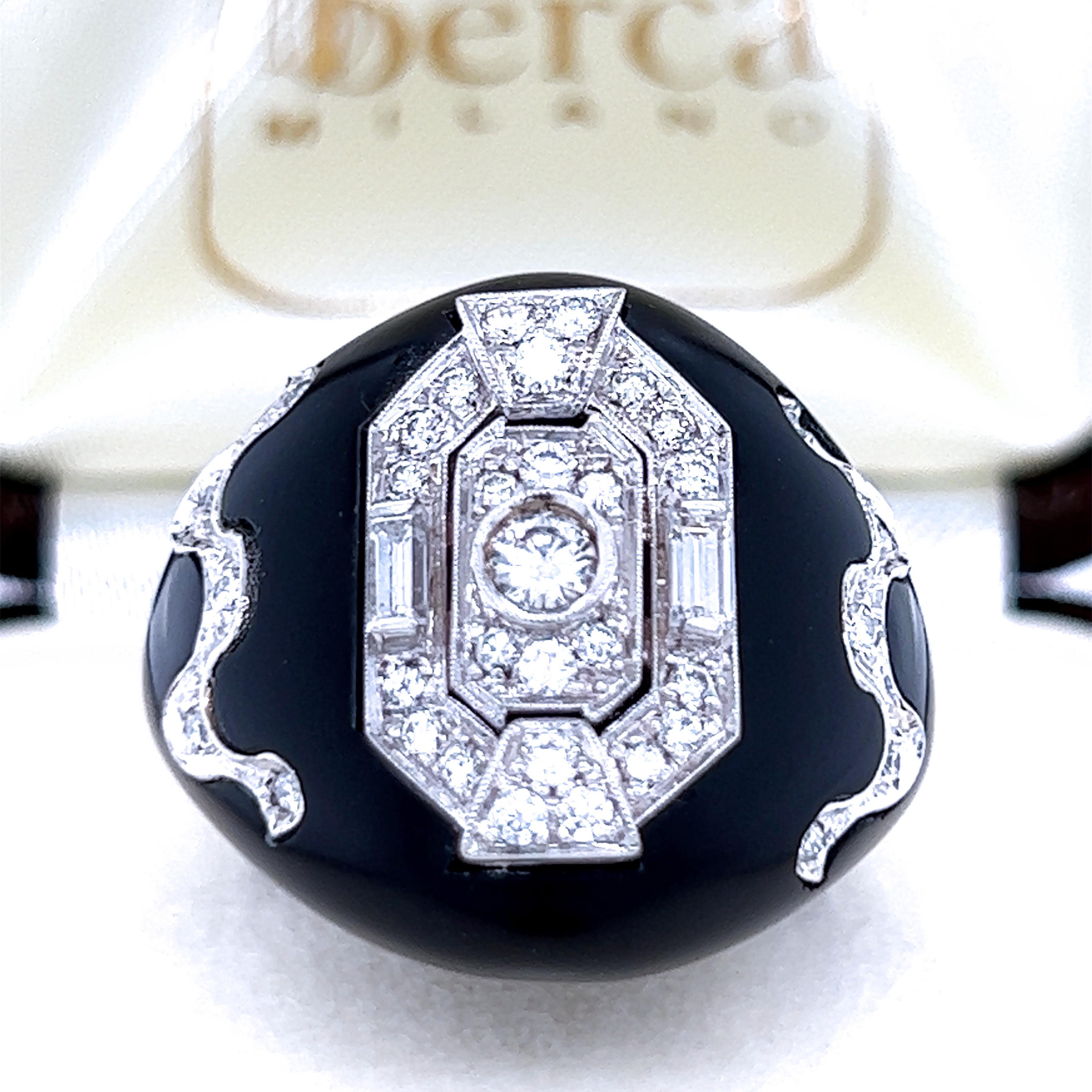 Berca Original 1930 Art Déco Weißer Diamant Hand Intarsien Jet Einstellung Cocktail Ring im Angebot 1