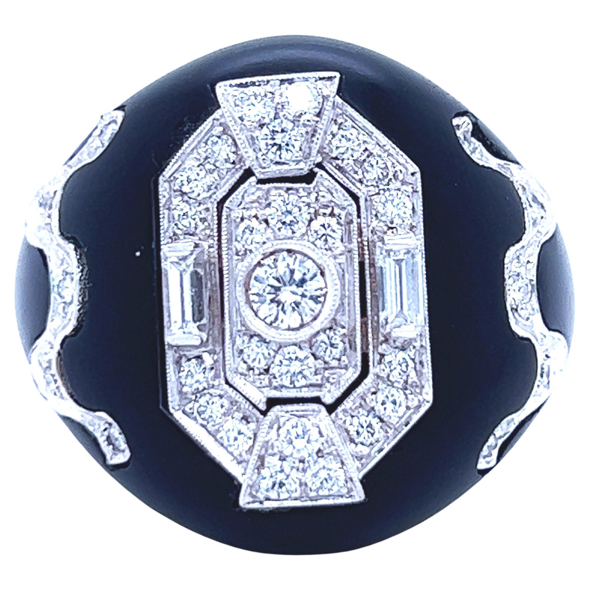 Berca Original 1930 Art Déco Weißer Diamant Hand Intarsien Jet Einstellung Cocktail Ring im Angebot