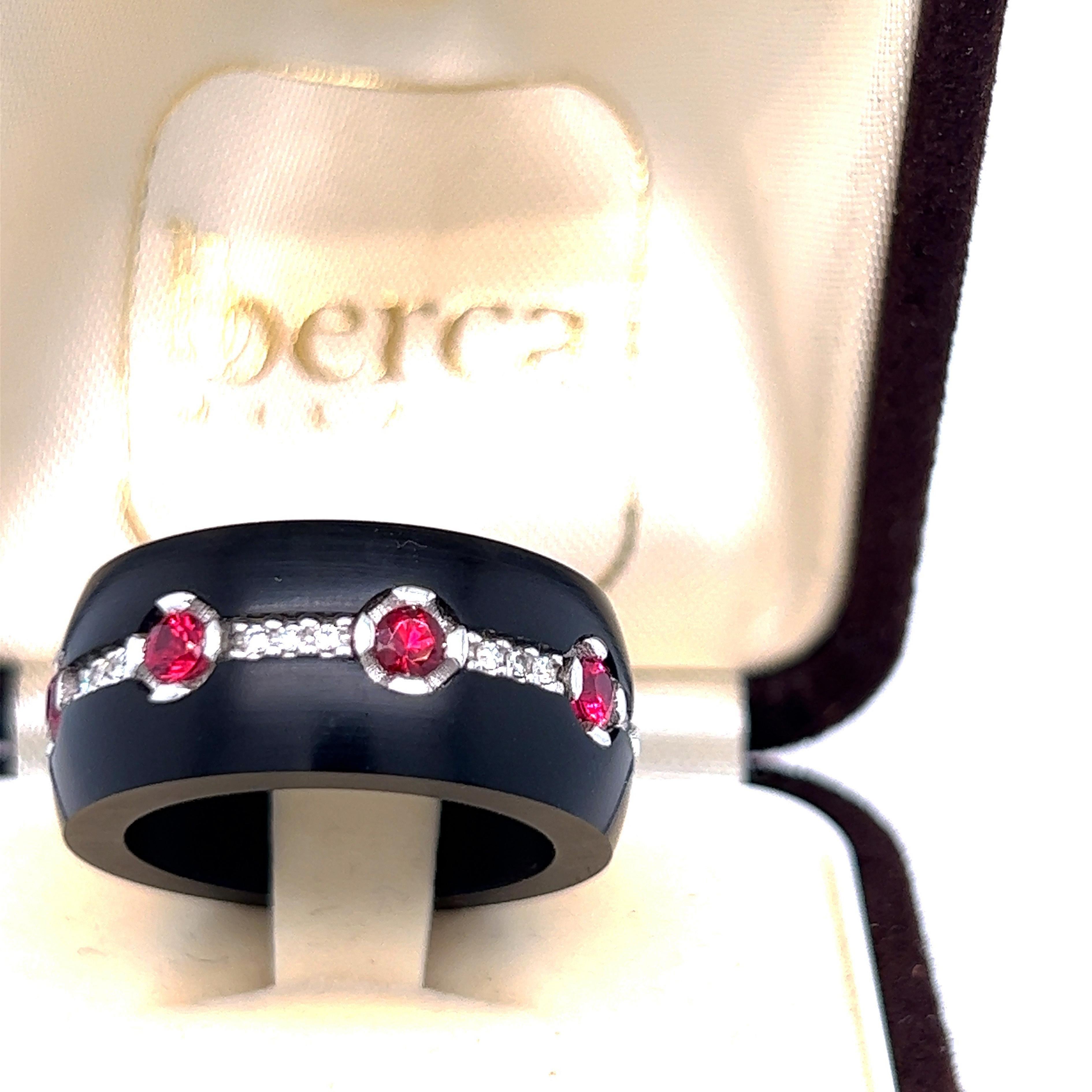 Original 1930 Ruby White Diamond Hand Inlaid Jet Setting Cocktail Ring In New Condition In Valenza, IT
