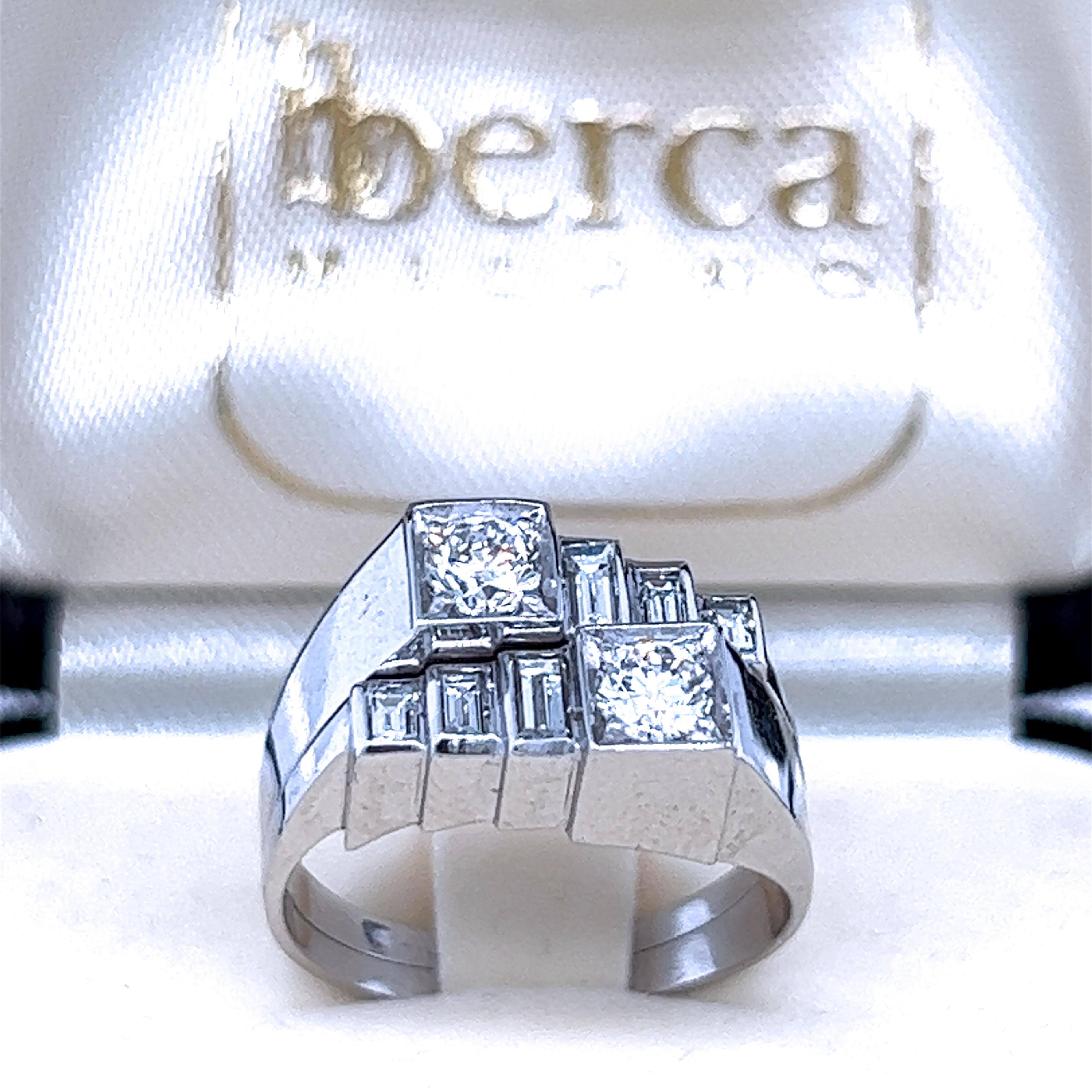 Berca Original 1950 White Diamond Toi et Moi Architectural Cocktail Ring For Sale 4