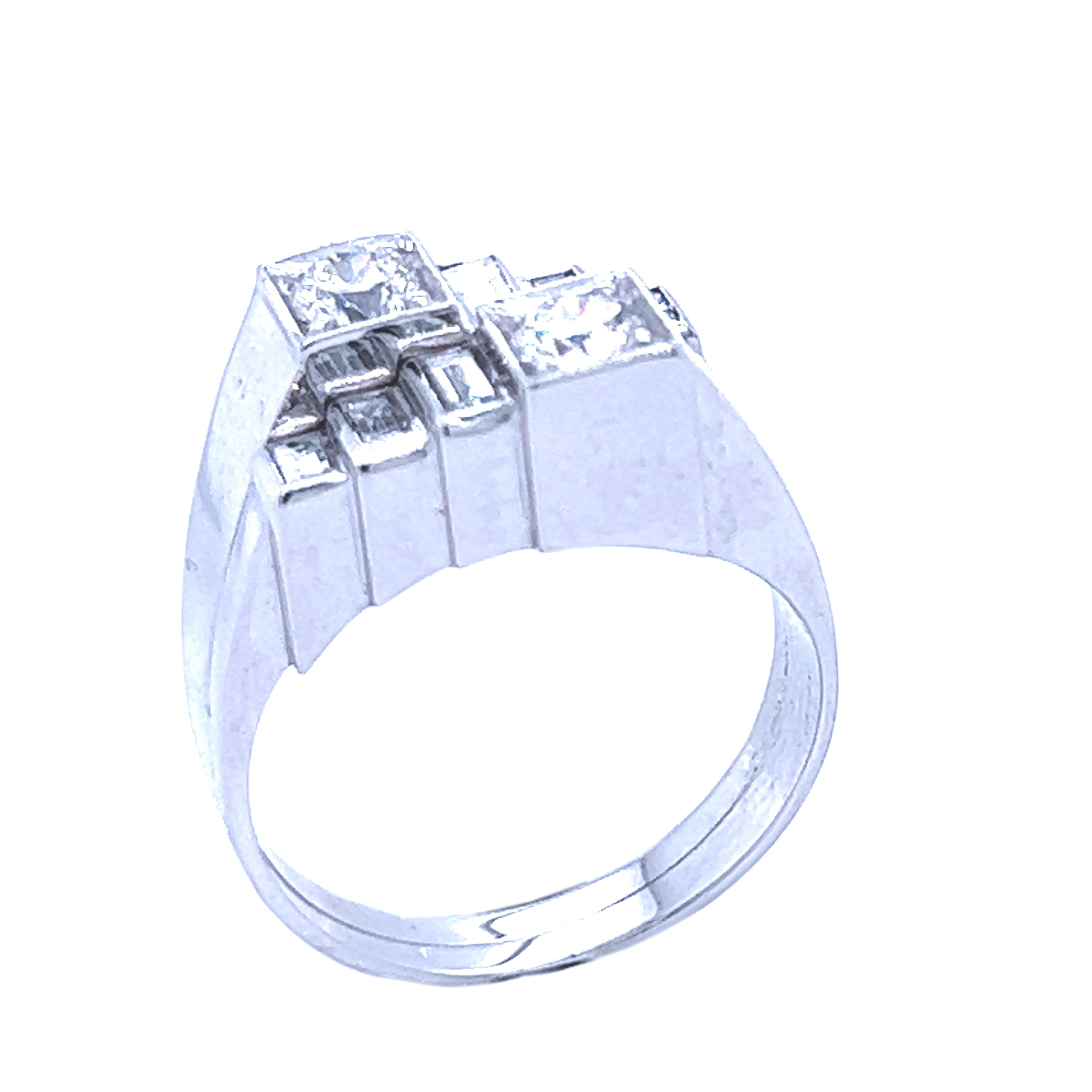 Berca Original 1950 White Diamond Toi et Moi Architectural Cocktail Ring For Sale 5