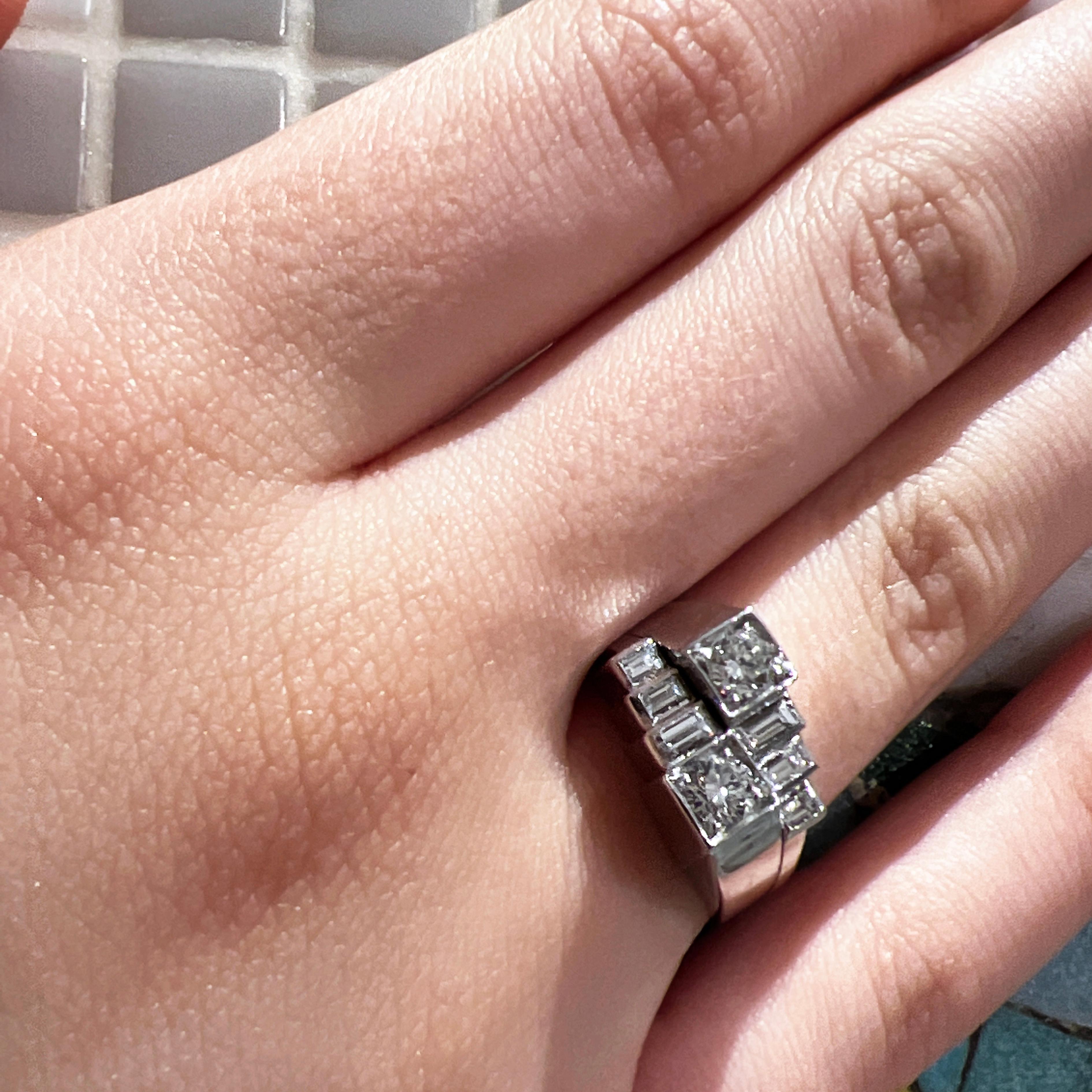 Berca Original 1950 White Diamond Toi et Moi Architectural Cocktail Ring For Sale 7