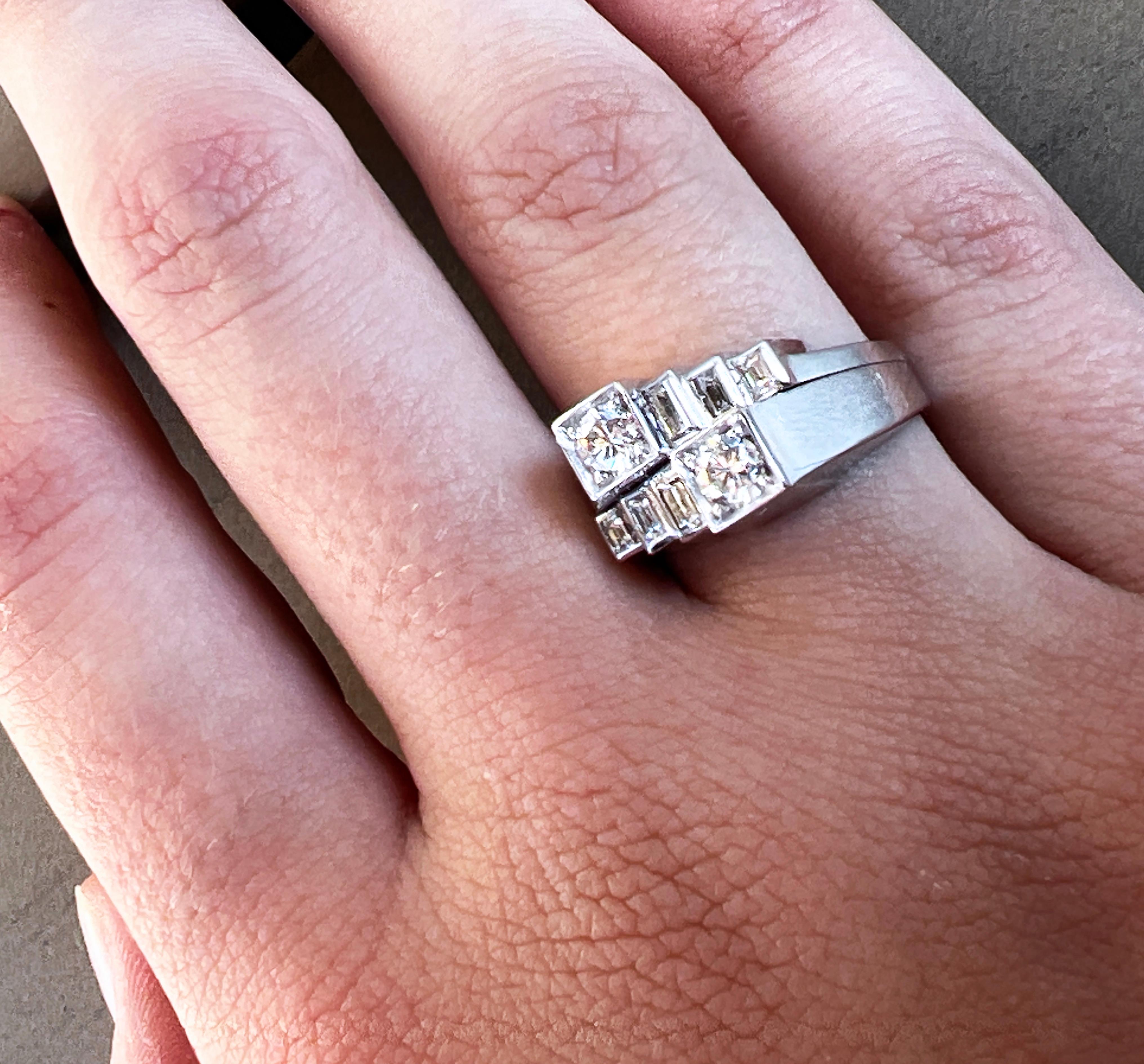 Berca Original 1950 White Diamond Toi et Moi Architectural Cocktail Ring For Sale 8
