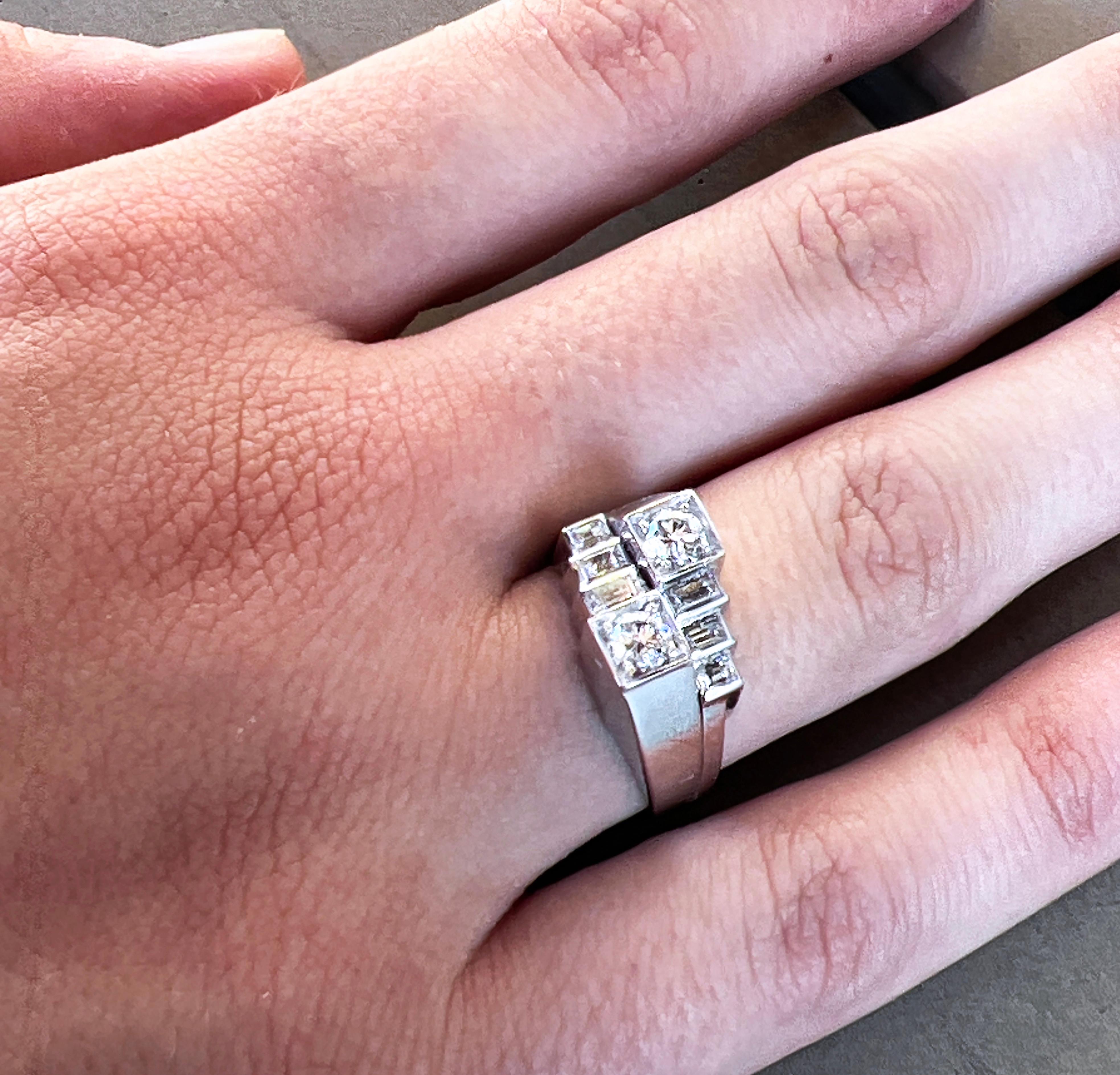 Berca Original 1950 White Diamond Toi et Moi Architectural Cocktail Ring For Sale 9