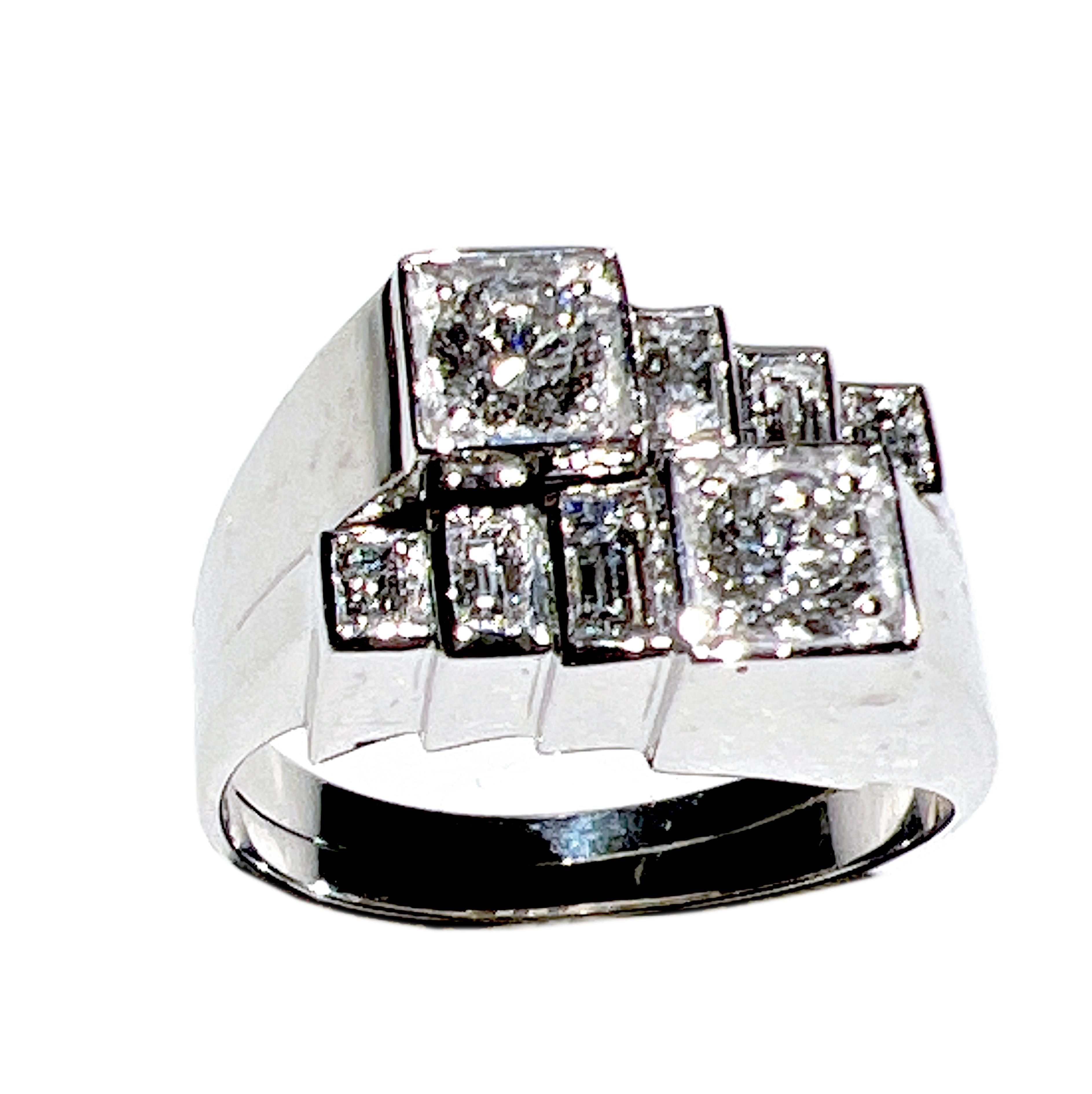 Contemporary Berca Original 1950 White Diamond Toi et Moi Architectural Cocktail Ring