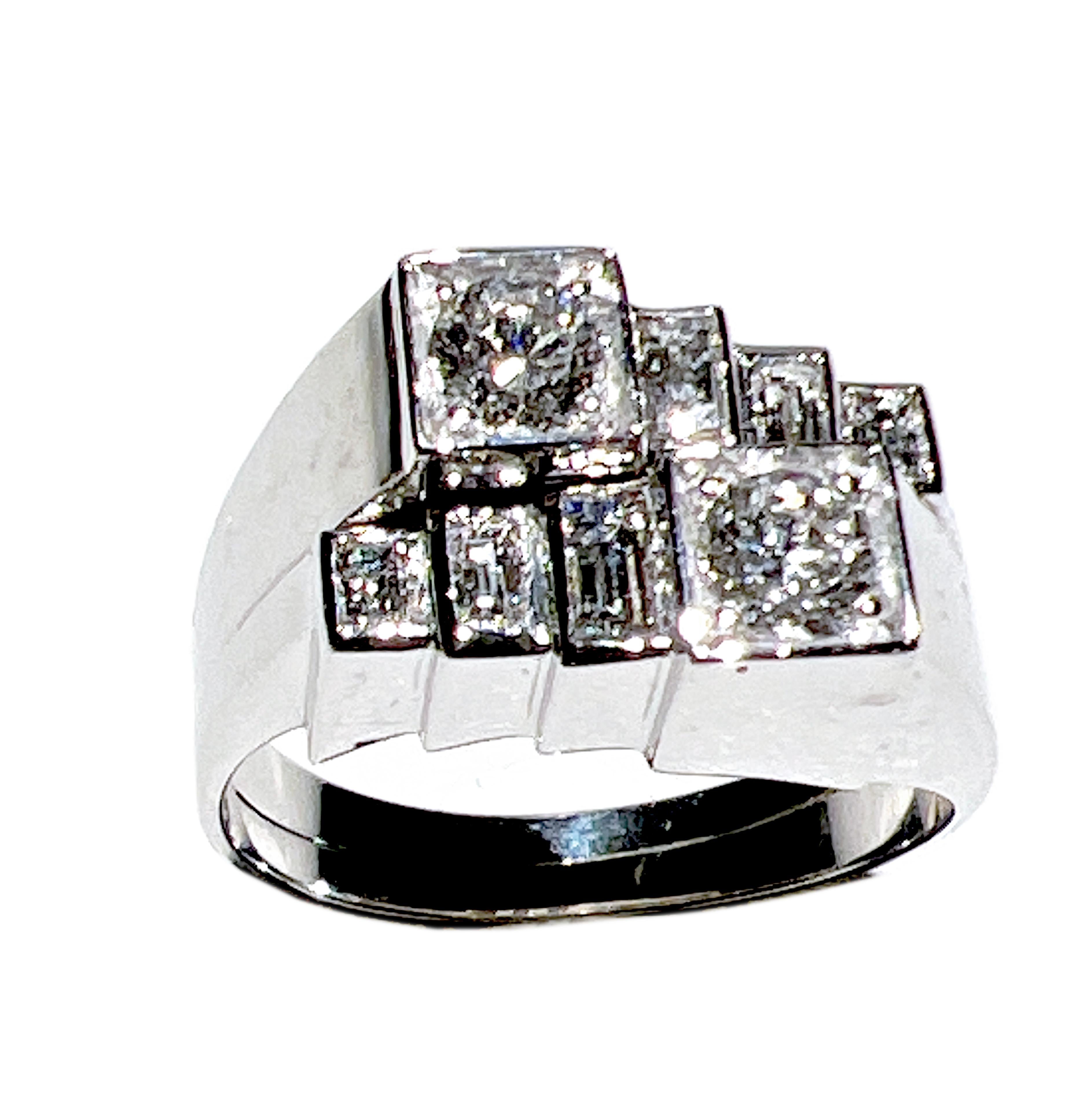 Brilliant Cut Berca Original 1950 White Diamond Toi et Moi Architectural Cocktail Ring For Sale