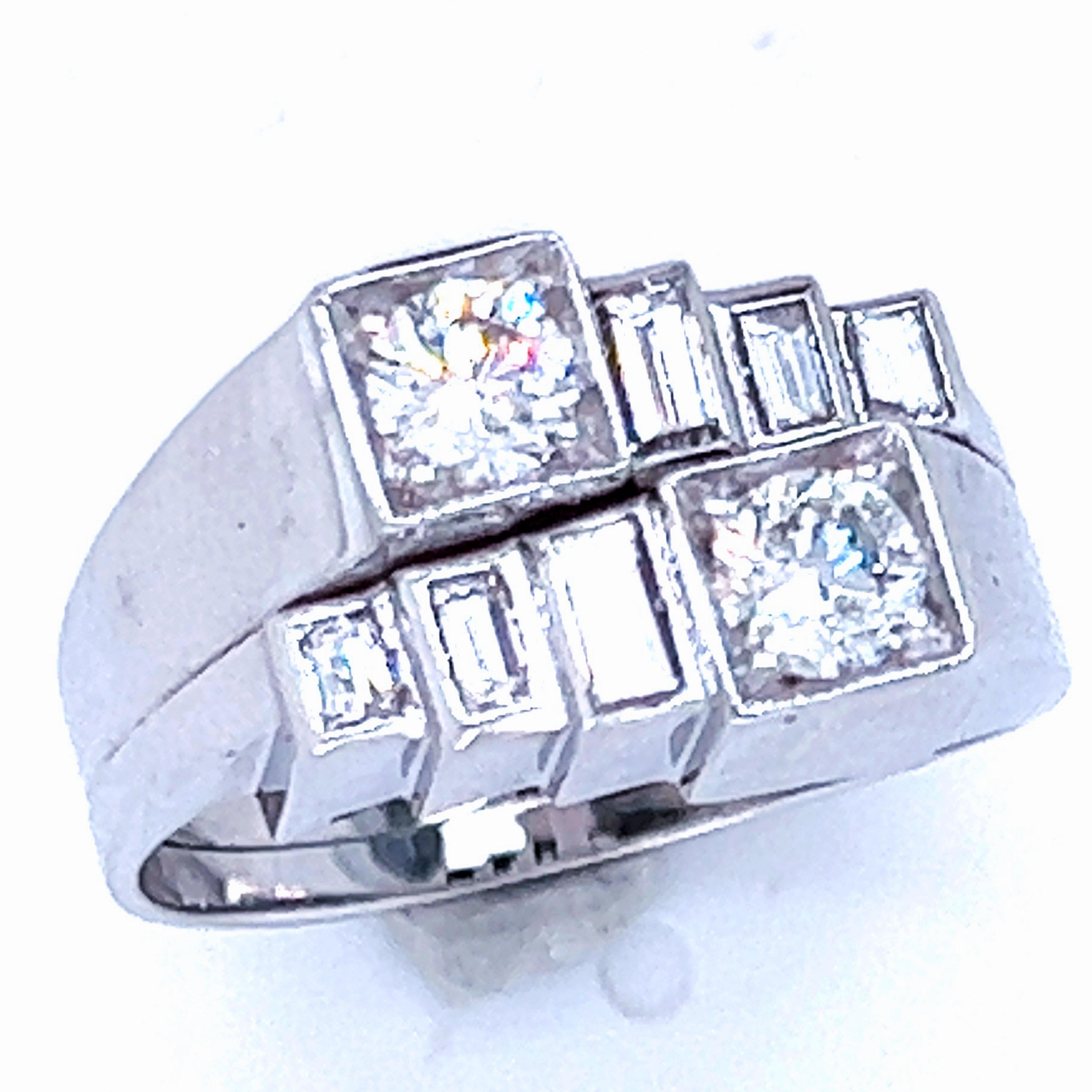 Berca Original 1950 White Diamond Toi et Moi Architectural Cocktail Ring For Sale 2