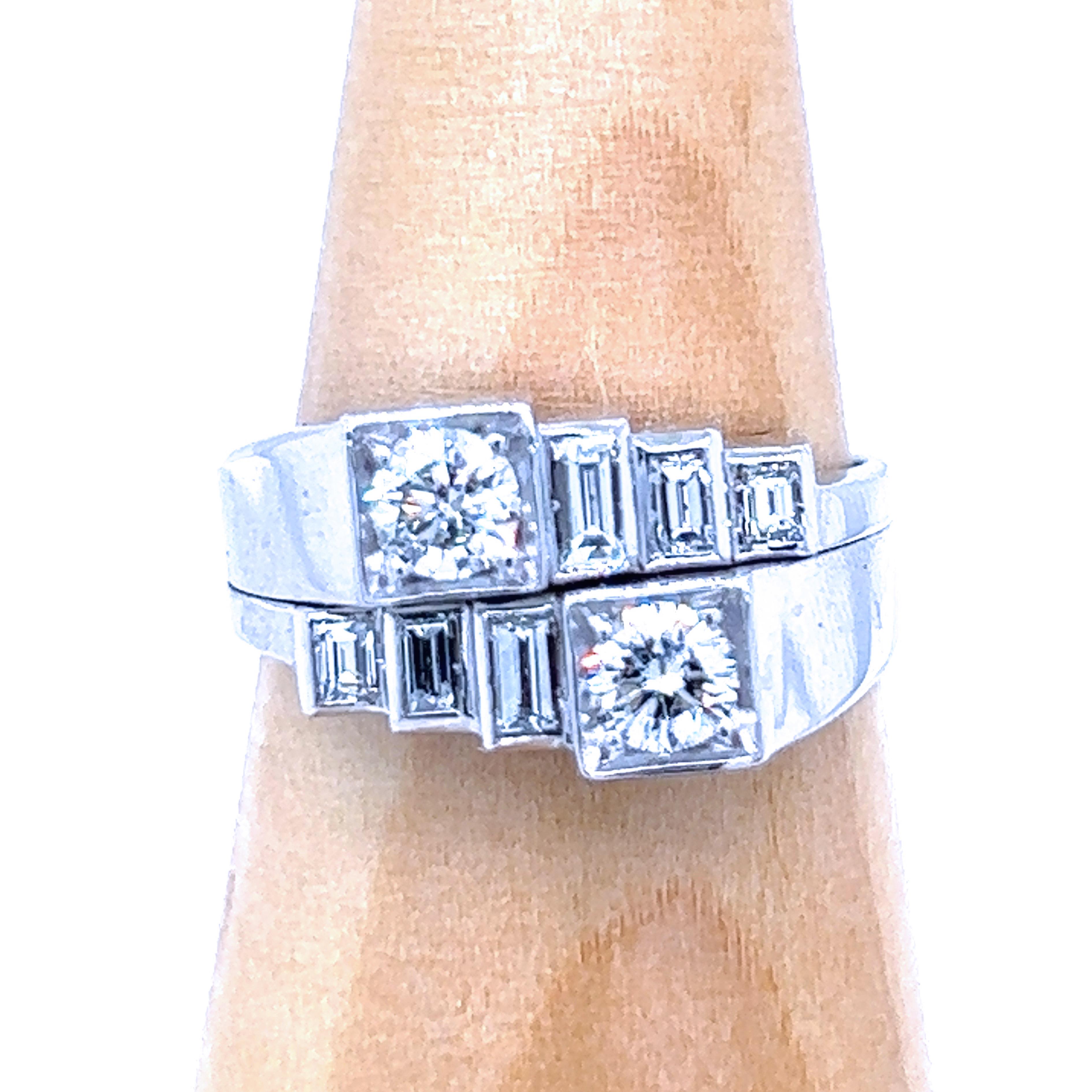 Berca Original 1950 White Diamond Toi et Moi Architectural Cocktail Ring For Sale 3
