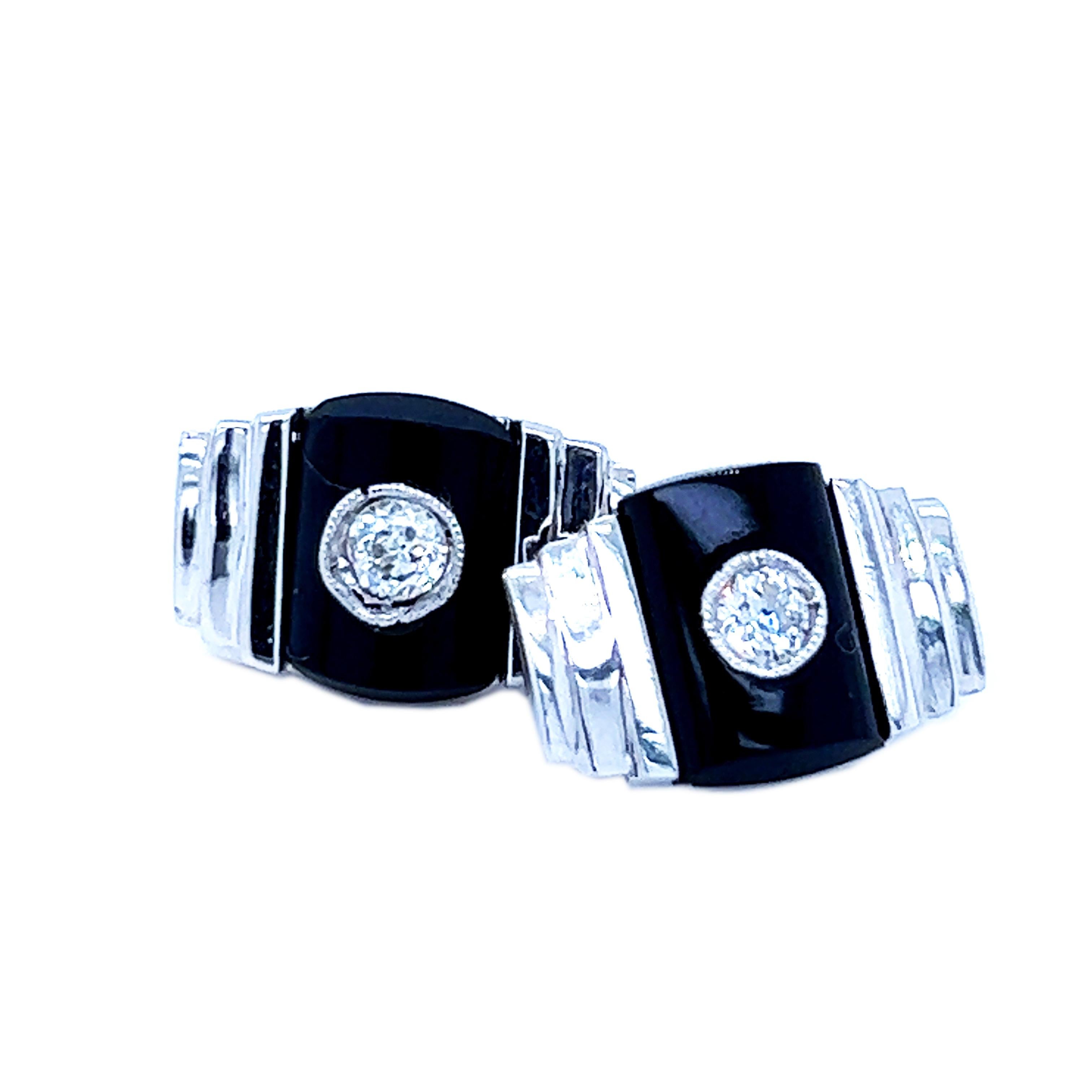 Art Deco Berca Original 1960 White Diamond Hand Inlaid Onyx White Gold Setting Cufflinks For Sale
