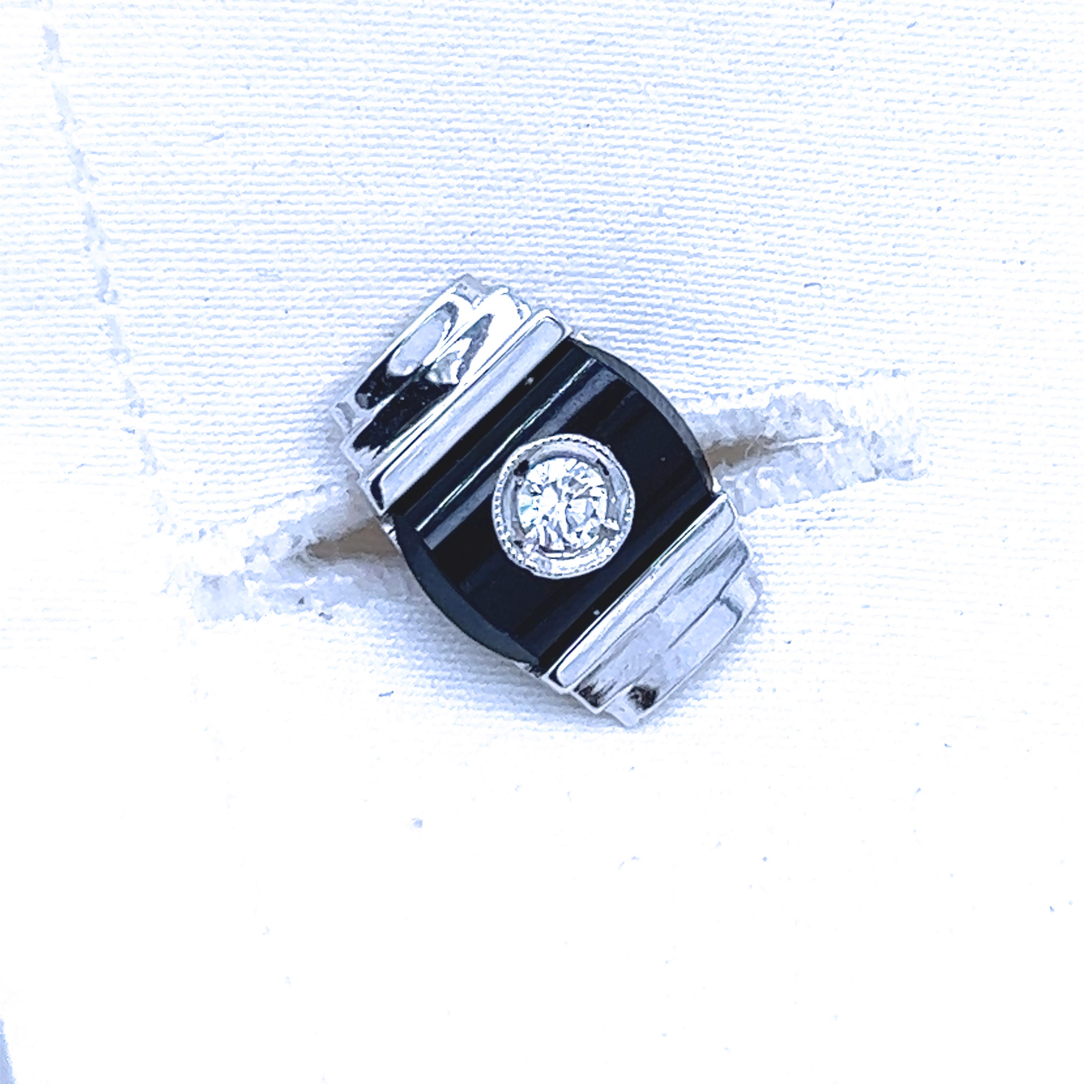Berca Original 1960 White Diamond Hand Inlaid Onyx White Gold Setting Cufflinks For Sale 2