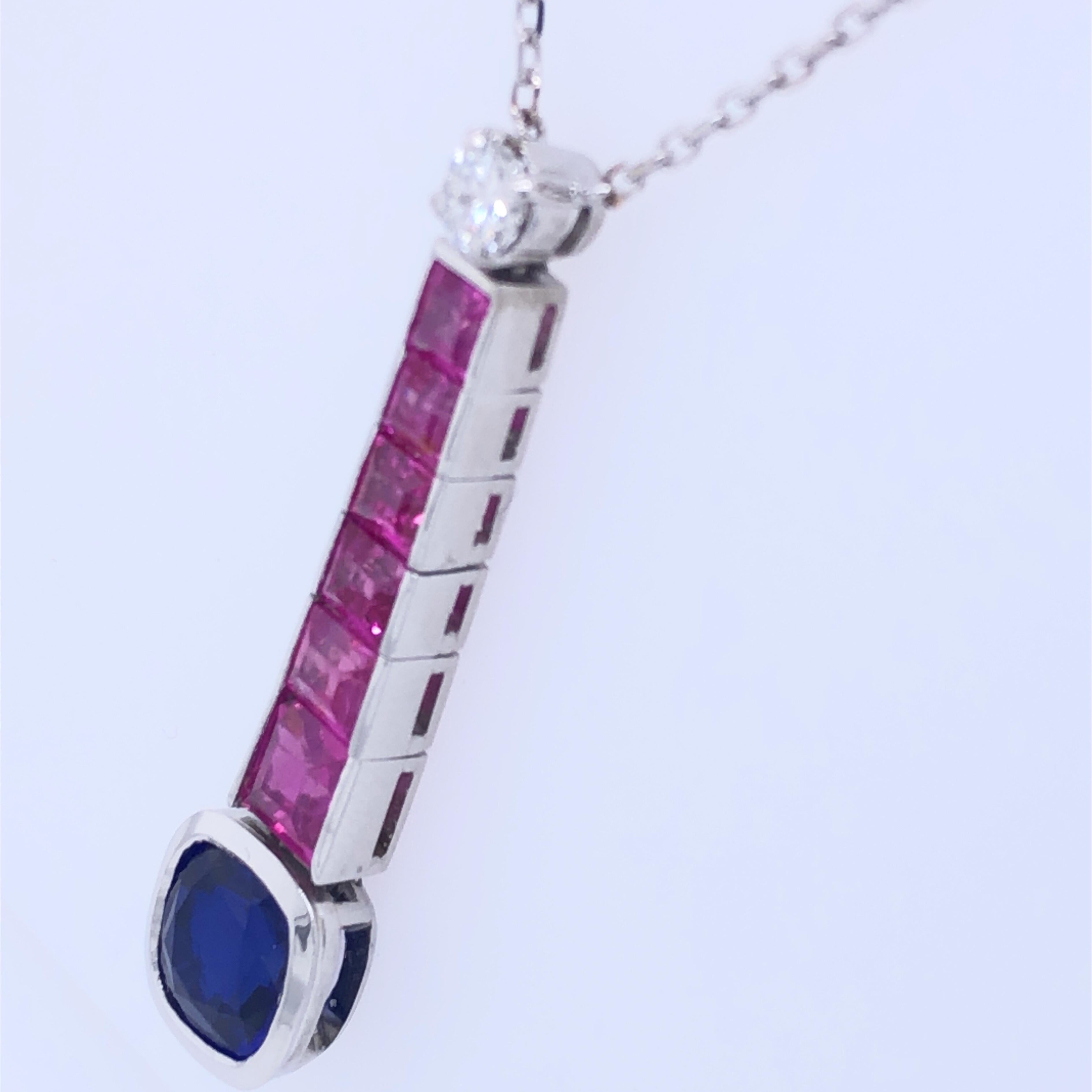 Berca Original 1970 2.51kt Blue Sapphire Ruby White Diamond Platinum Necklace In New Condition For Sale In Valenza, IT