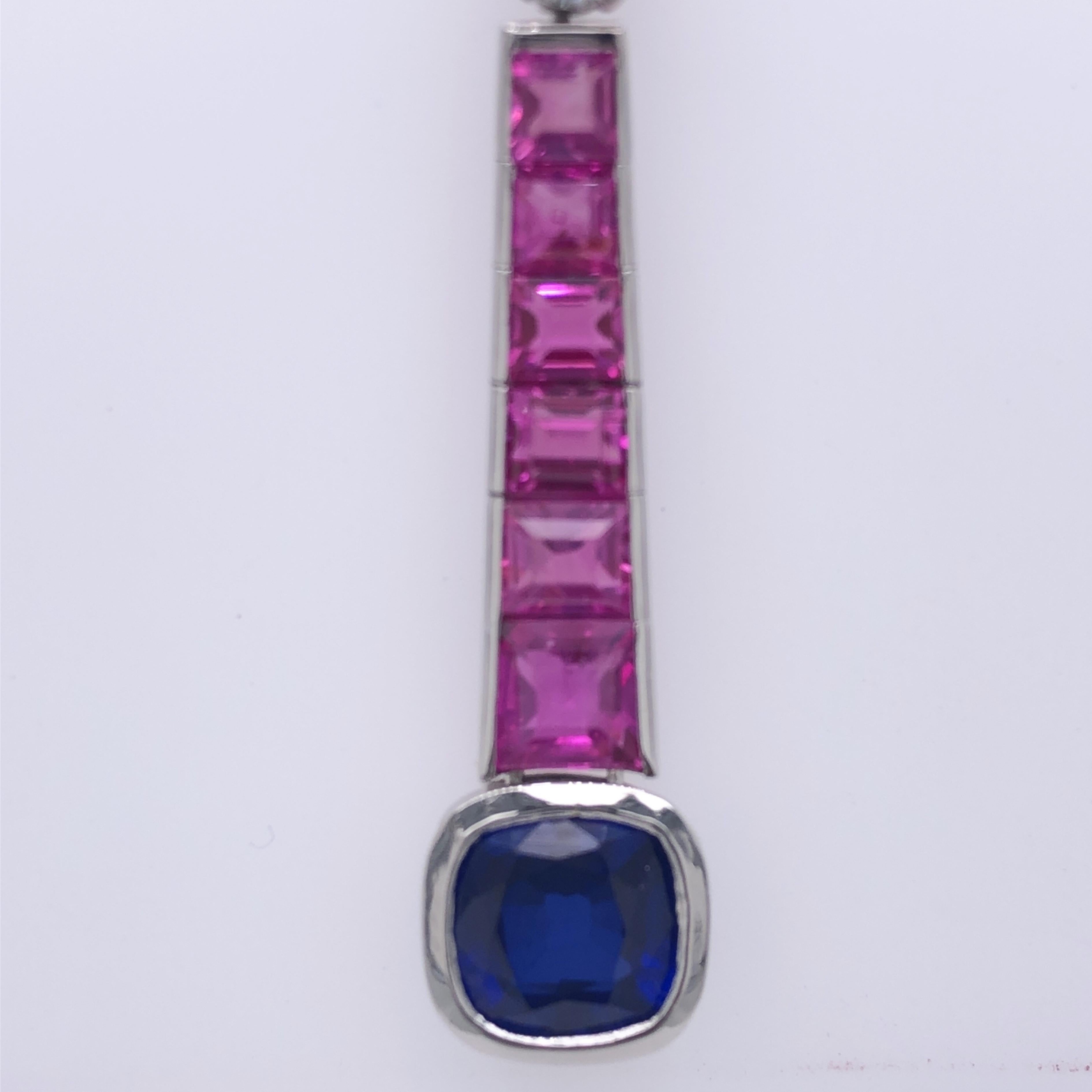 Women's or Men's Berca Original 1970 2.51kt Blue Sapphire Ruby White Diamond Platinum Necklace For Sale