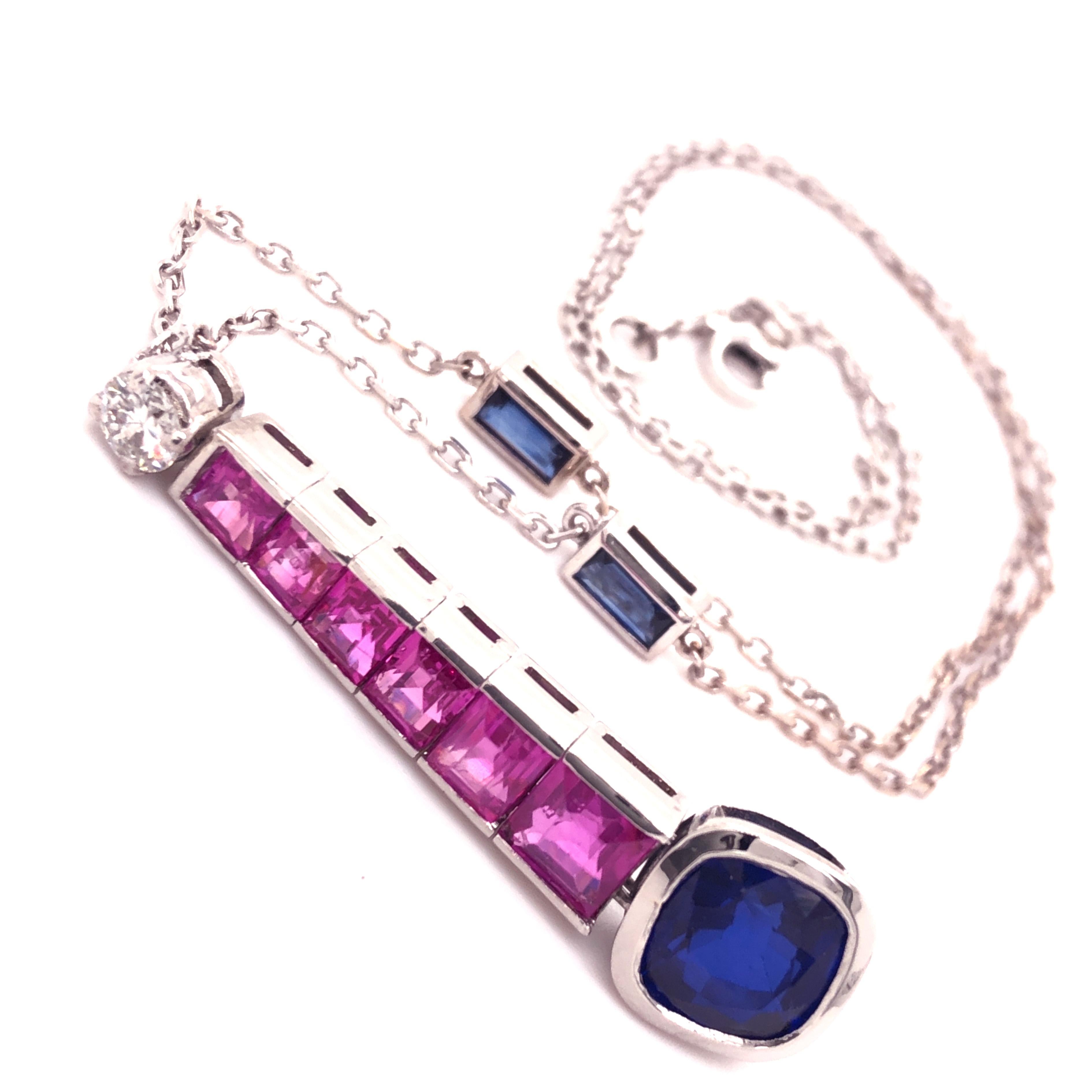 Berca Original 1970 2.51kt Blue Sapphire Ruby White Diamond Platinum Necklace For Sale 2
