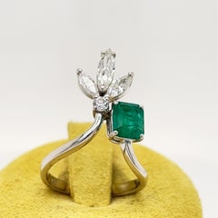 Berca Original 1970 Natural Muzo Emerald White Diamond Marquise Cocktail Ring