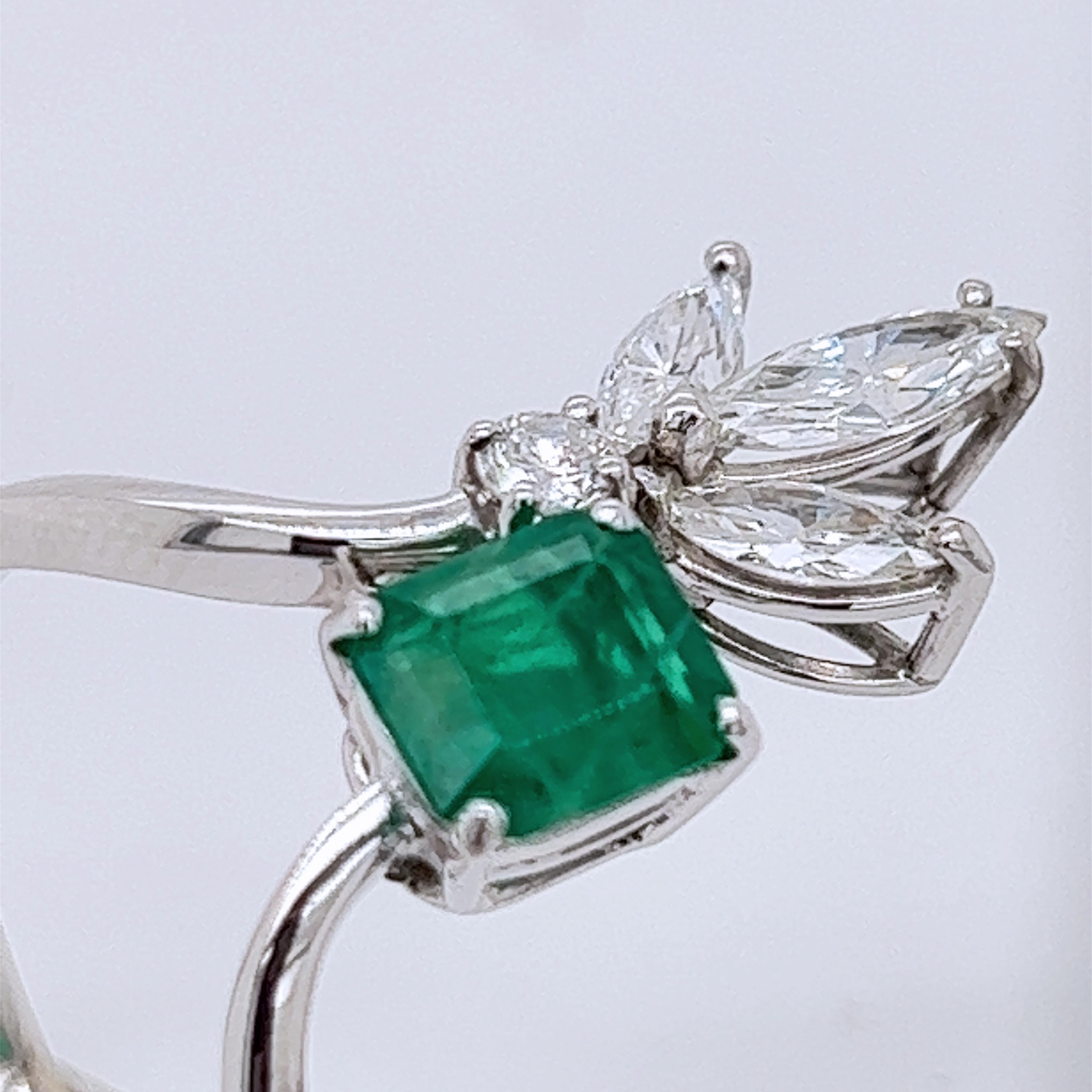 Modern Berca Original 1970 Natural Muzo Emerald White Diamond Marquise Cocktail Ring For Sale