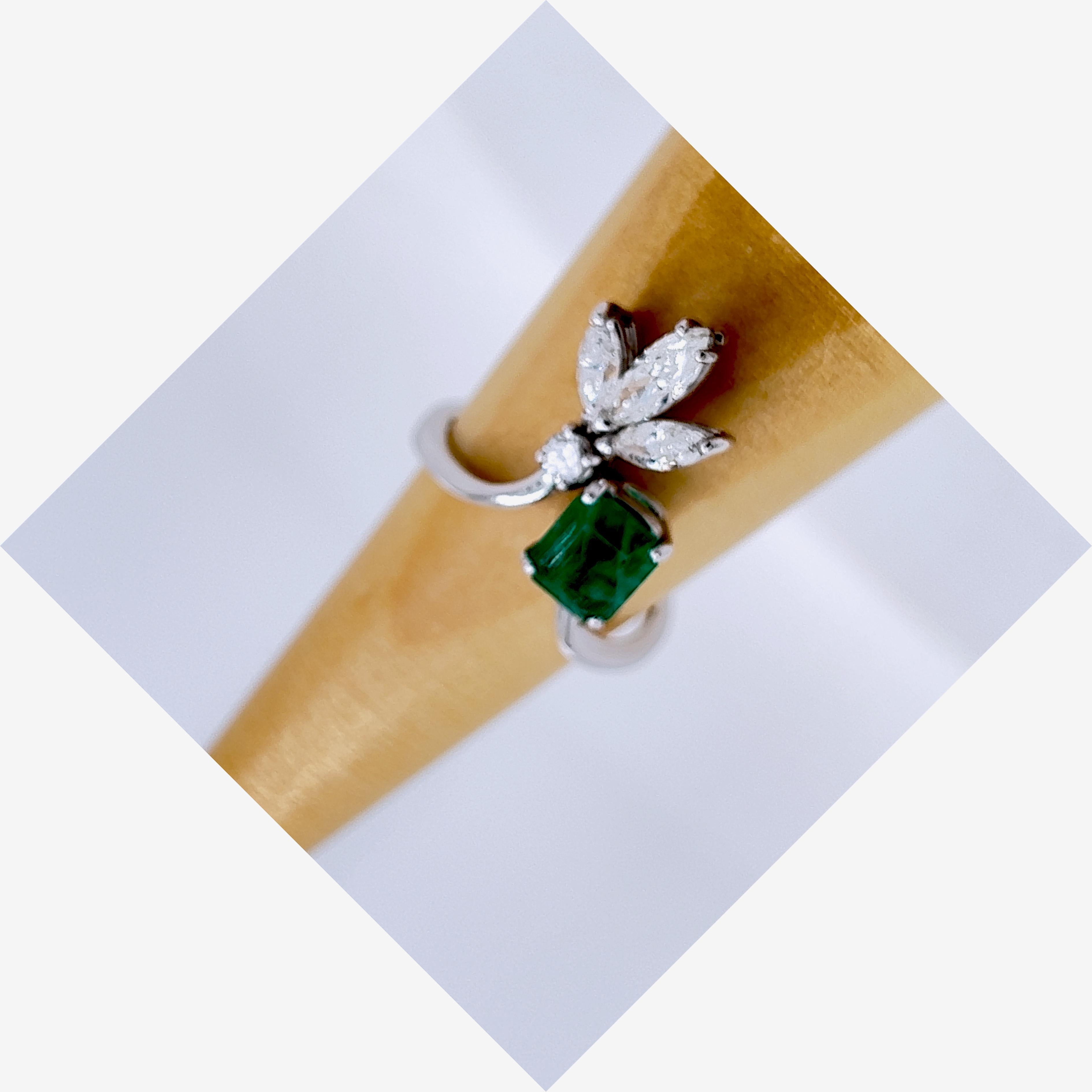 Women's Berca Original 1970 Natural Muzo Emerald White Diamond Marquise Cocktail Ring For Sale
