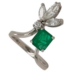Berca Original 1970 Natural Muzo Emerald White Diamond Marquise Cocktail Ring