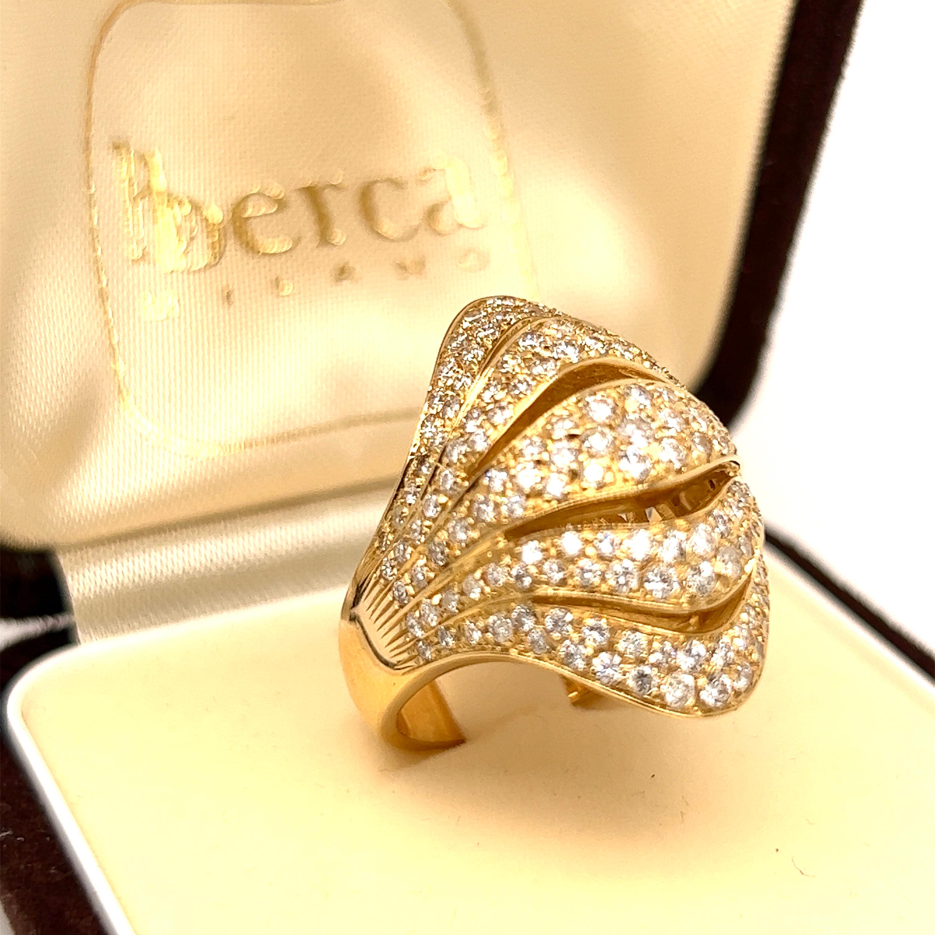 Berca Original 1980 White Diamond Yellow Gold Cocktail Ring For Sale 9