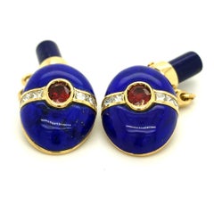 Berca Oval Lapislazzuli Square Cut Diamond Oval Ruby 18 Kt Gold Cufflinks