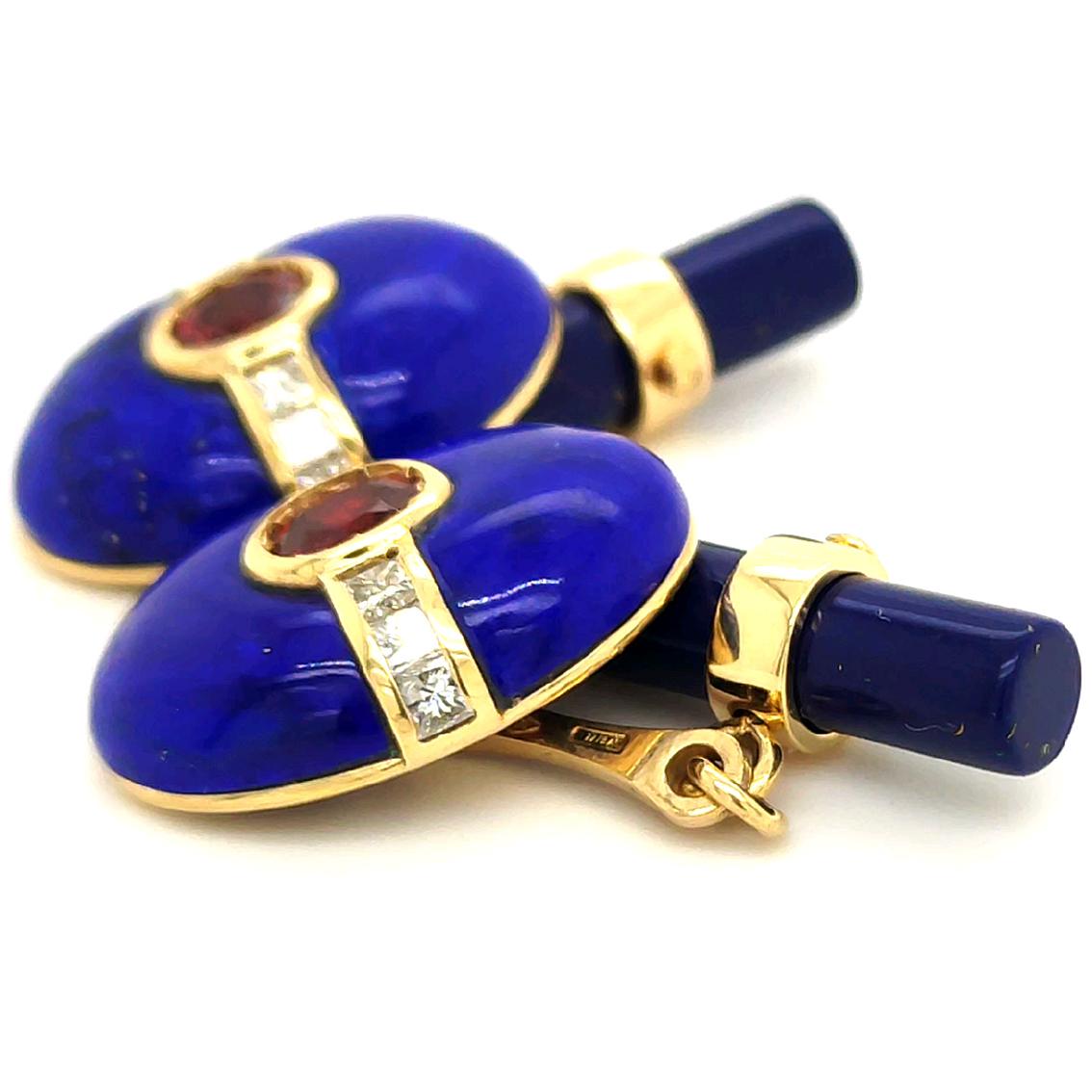 Contemporary Berca Oval Lapislazzuli Square Cut Diamond Oval Ruby 18 Kt Gold Cufflinks For Sale
