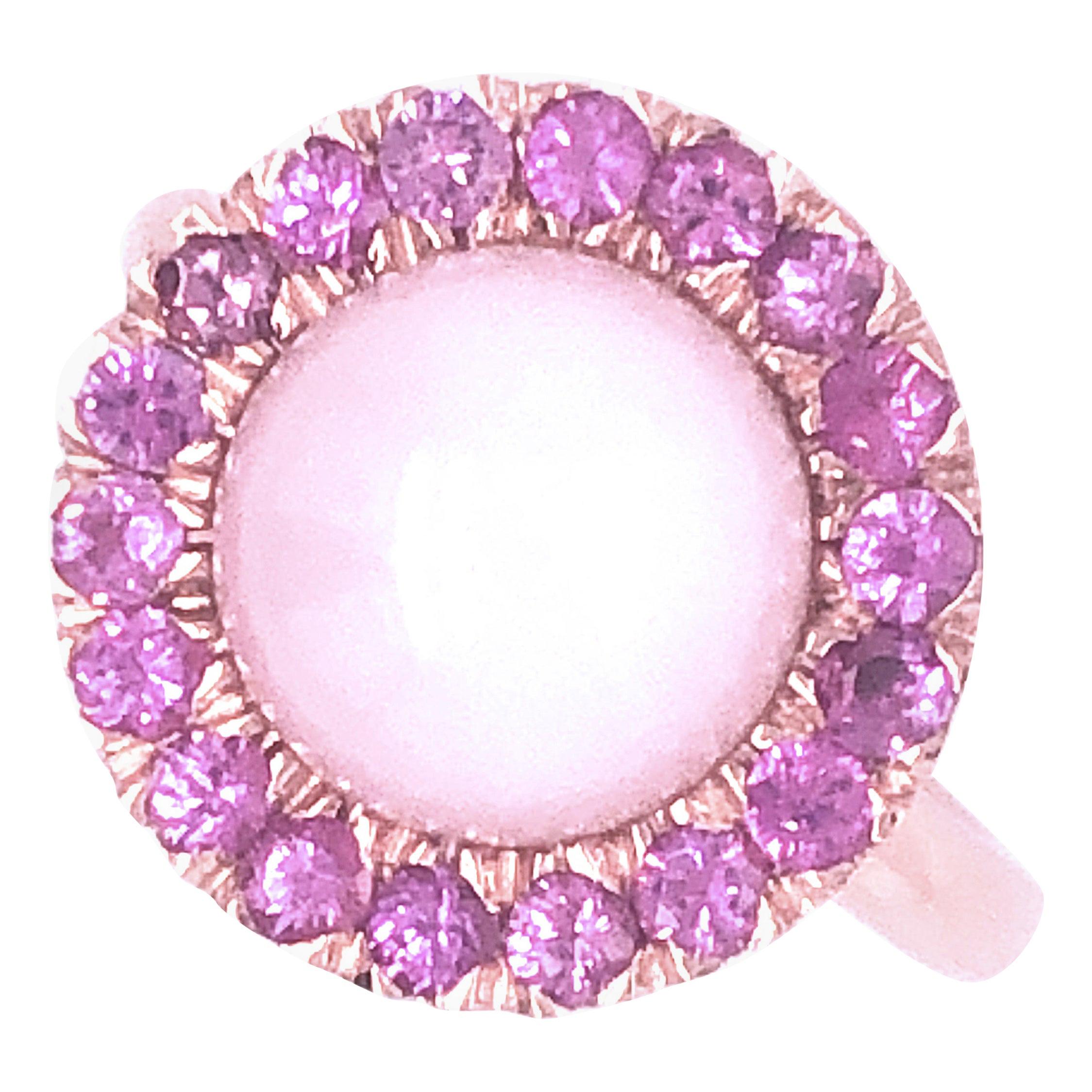 Berca Pink Sapphire Round Pale Rose Opal Cabochon Rose Gold Cocktail Ring For Sale