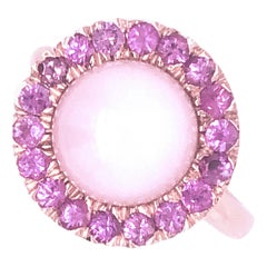 Berca Pink Sapphire Round Pale Rose Opal Cabochon Rose Gold Cocktail Ring