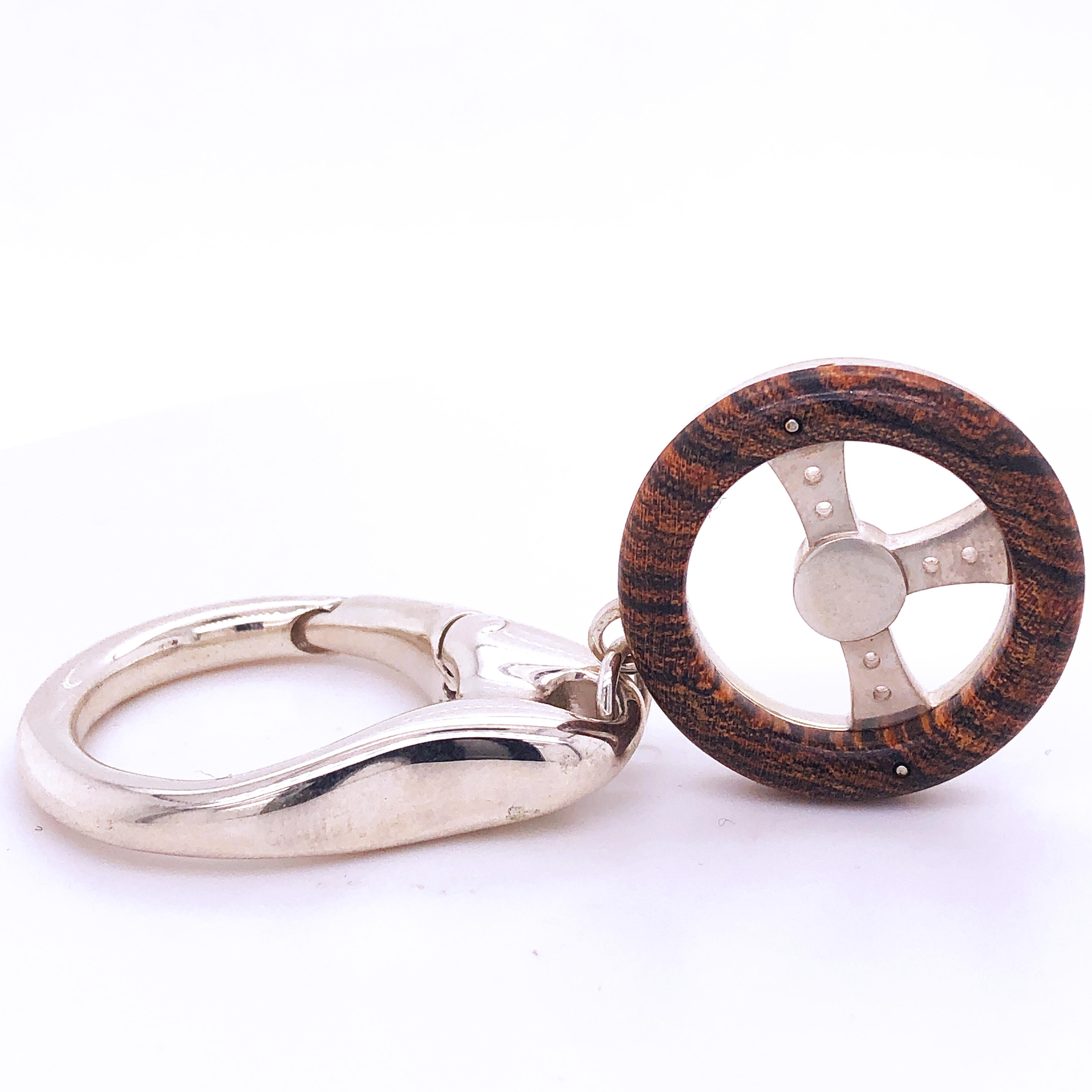 Contemporary Berca Precious Snake Wood Solid Sterling Silver Steering Wheel Key Holder For Sale