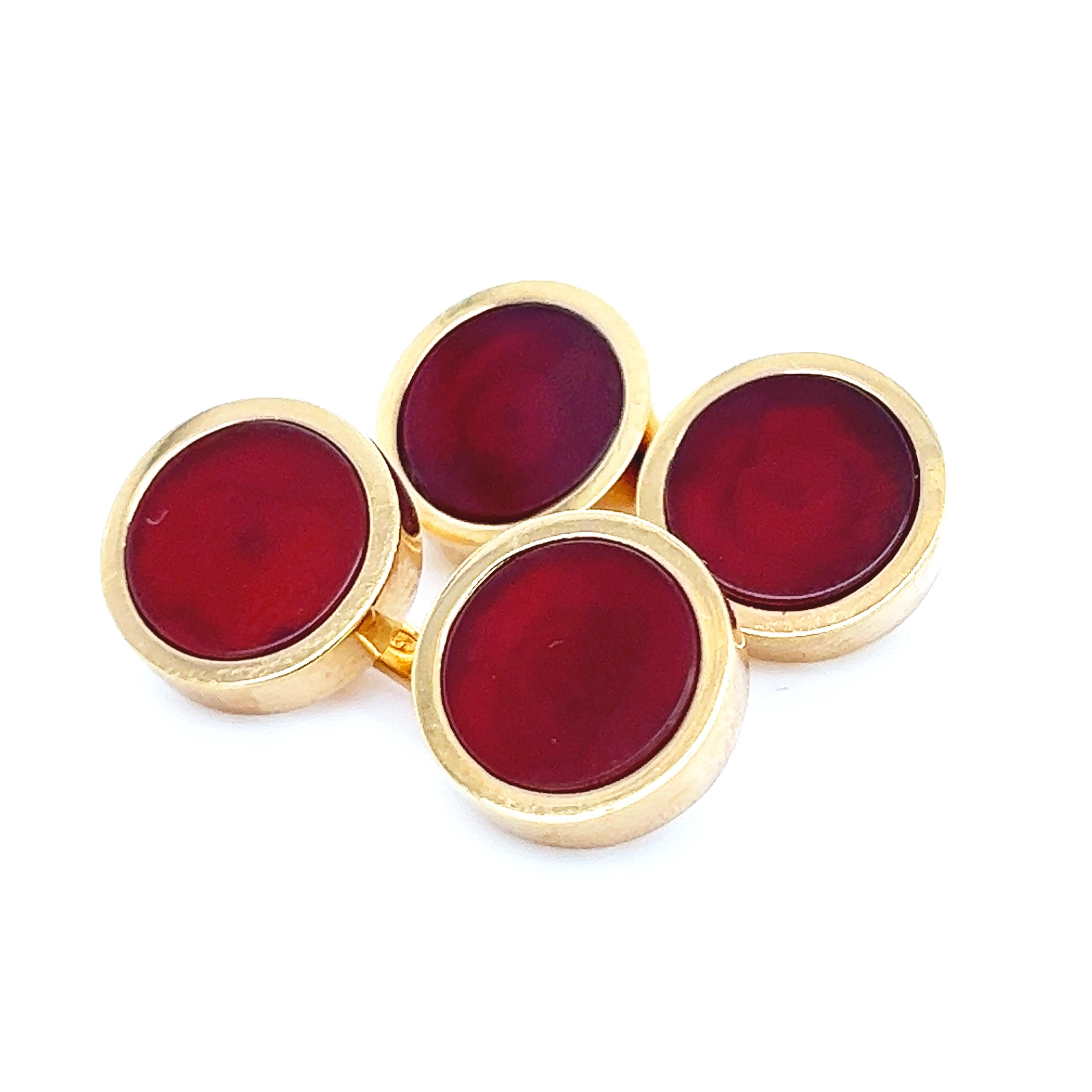 Contemporary Berca Red Carnelian Disk Round Shaped Sterling Silver Gold Plated Cufflinks For Sale