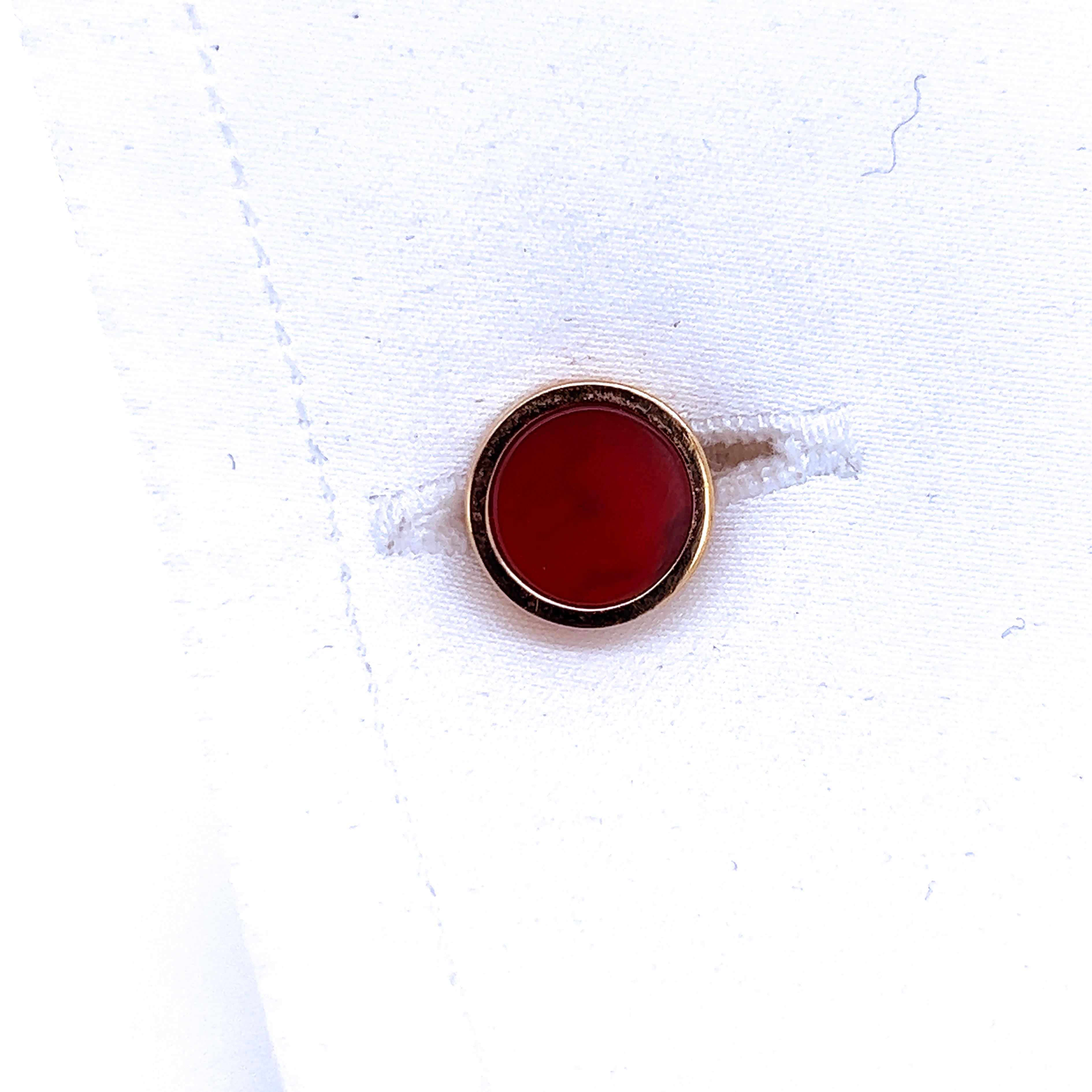 Round Cut Berca Red Carnelian Disk Round Shaped Sterling Silver Gold Plated Cufflinks For Sale