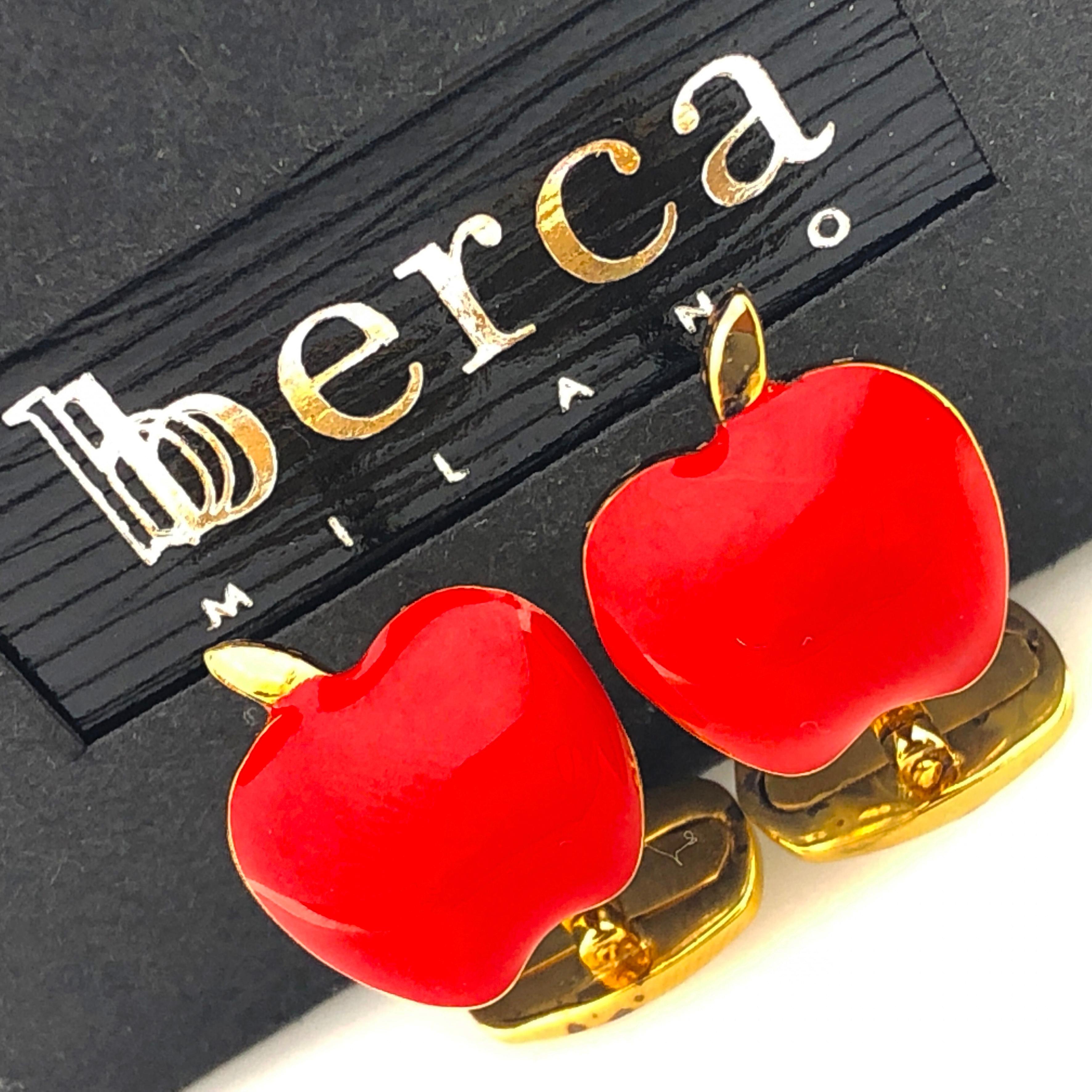 Unique and Chic Red Hand Enamelled Apple Shaped T-Bar Back, Sterling Silver Gold-Plated Cufflinks.
In our smart fitted black box and pouch.