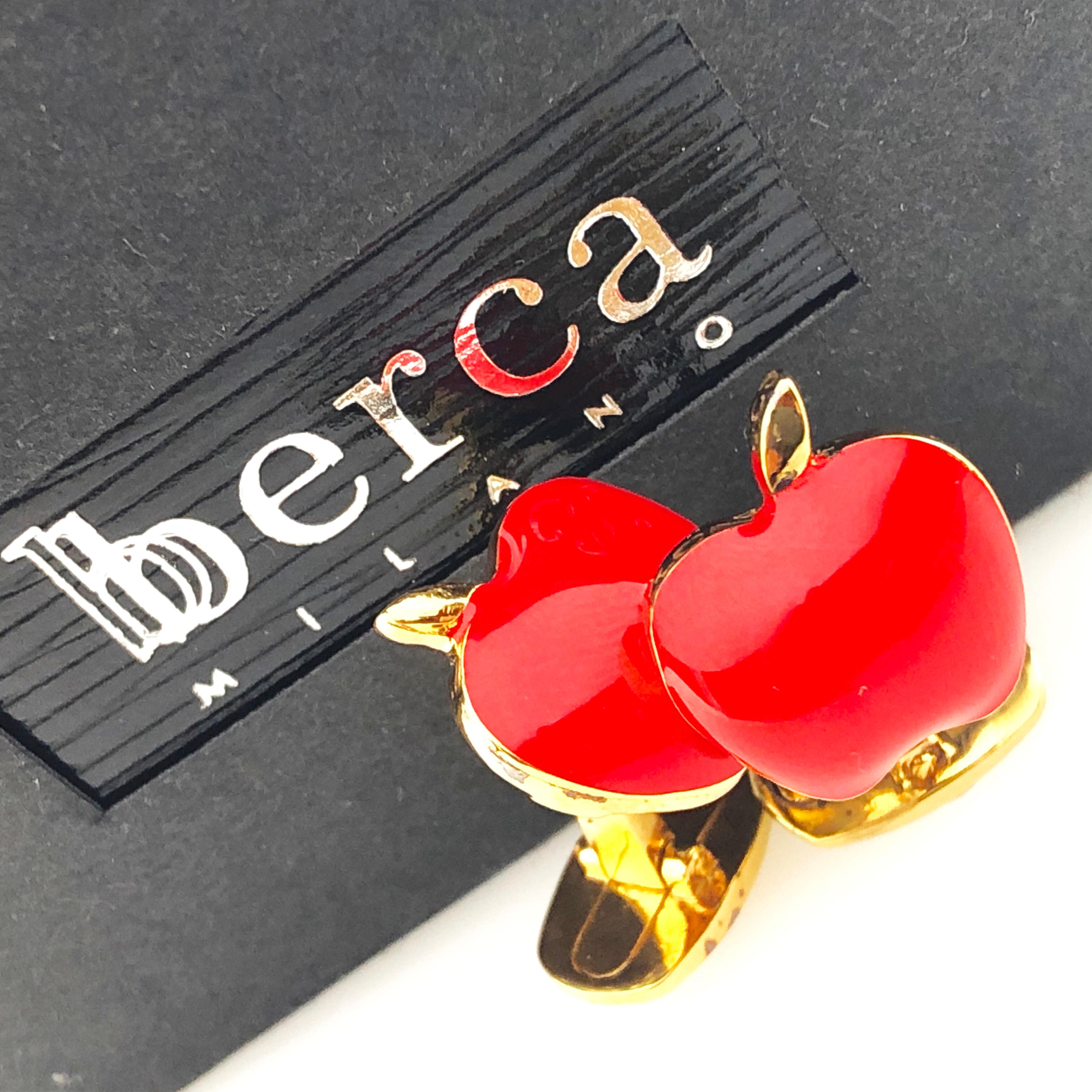 Berca Red Hand Enameled Apple Shaped Sterling Silver Gold-Plated Cufflinks 1