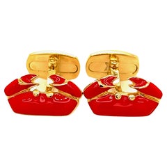 Berca Red Hand Enameled Crab Shaped Sterling Silver Gold Plated Cufflinks