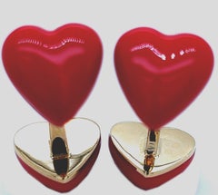 Berca Red Heart Shaped Hand Enamelled Sterling Silver Gold Plated Cufflinks