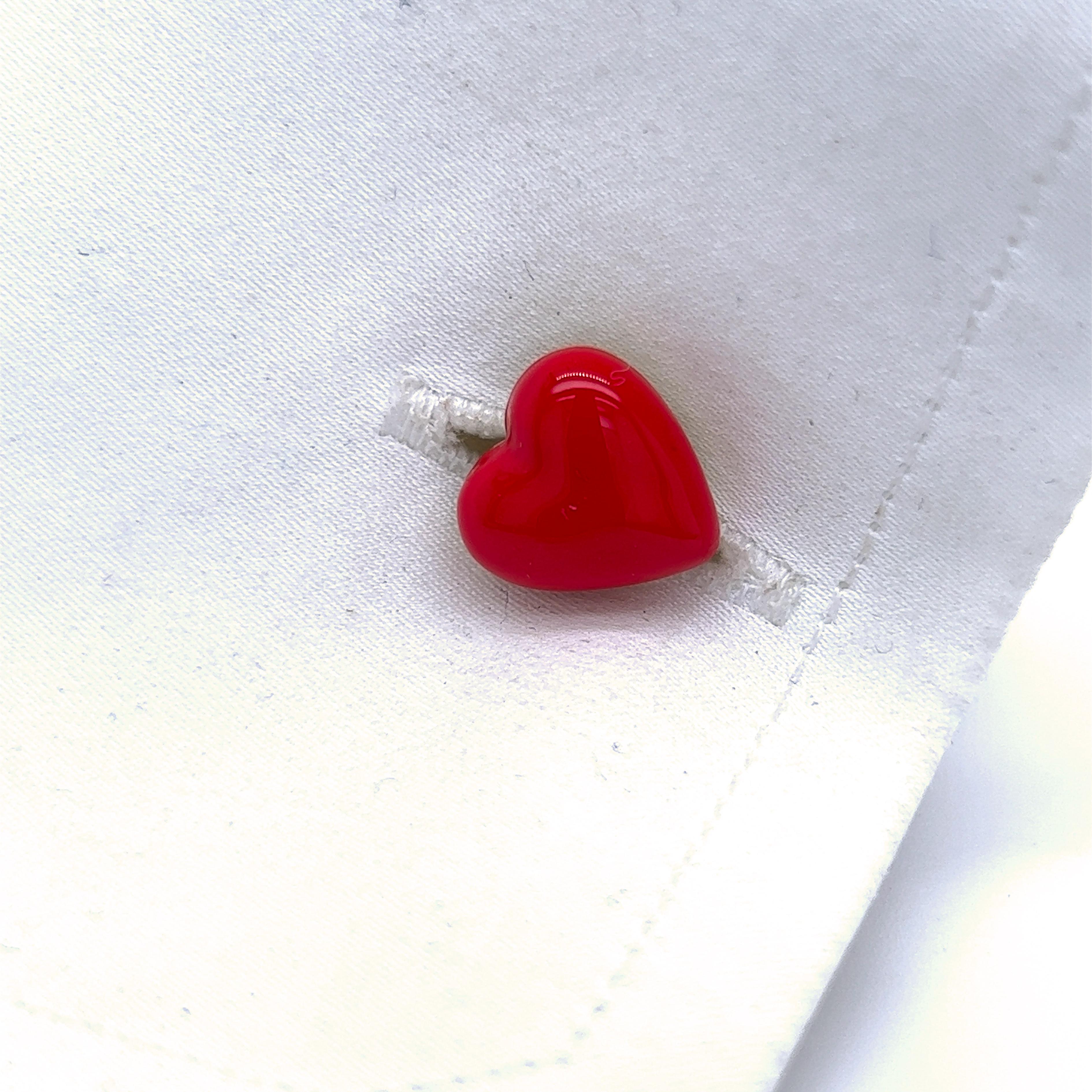 Berca Red Heart Shaped Hand Enamelled Sterling Silver Gold Plated Stud Set For Sale 7