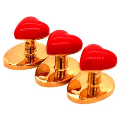 Berca Red Heart Shaped Hand Enamelled Sterling Silver Gold Plated Stud Set