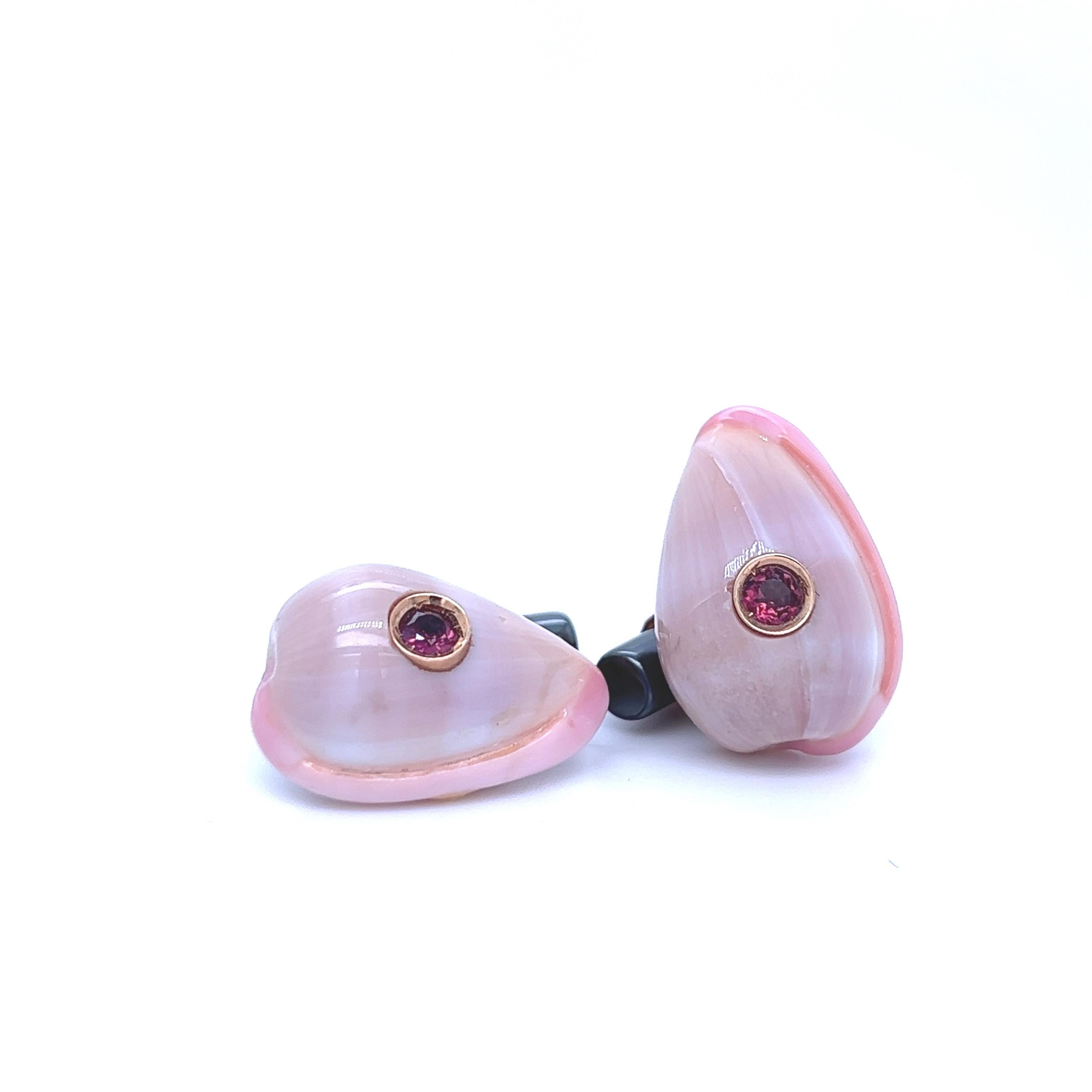 Berca Rhodolite Hématite en forme de coquillage Boutons de manchette en or 18 carats en vente 11