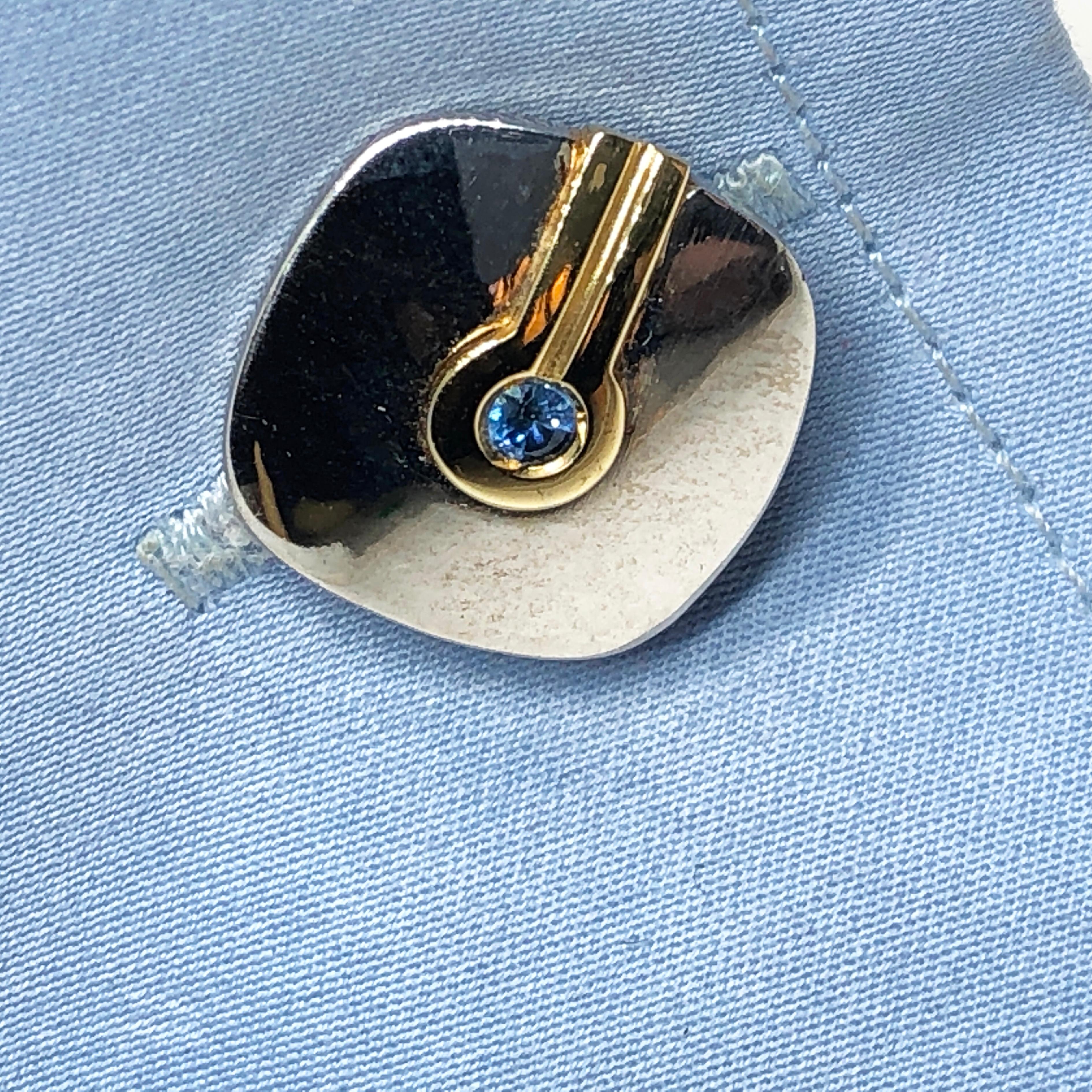 Berca Round Blue Sapphire Yellow White Gold Mirror Finish Cufflinks For Sale 5