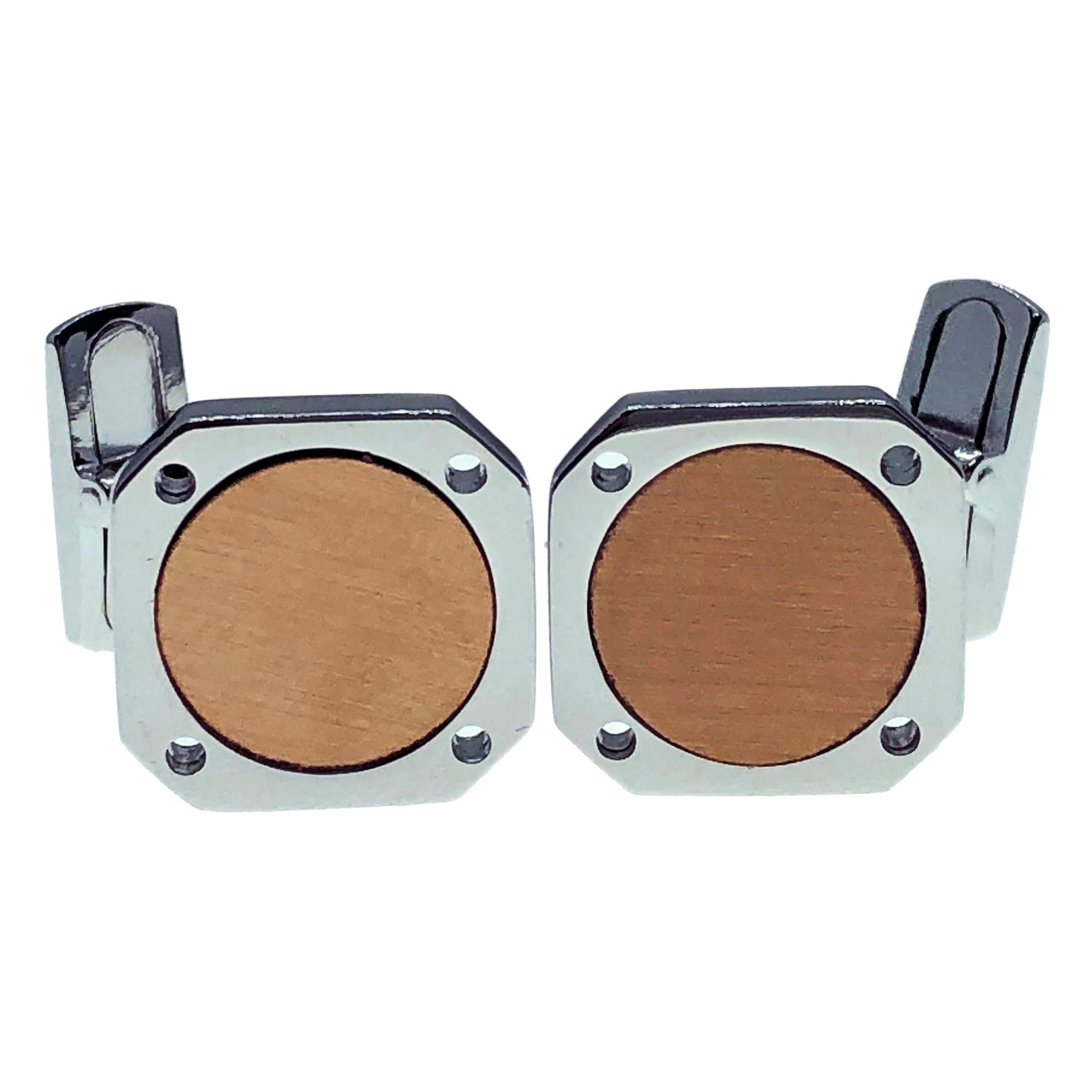 Berca Round Brushed Rose Gold Squared Shaped Sterling Silver Cufflinks