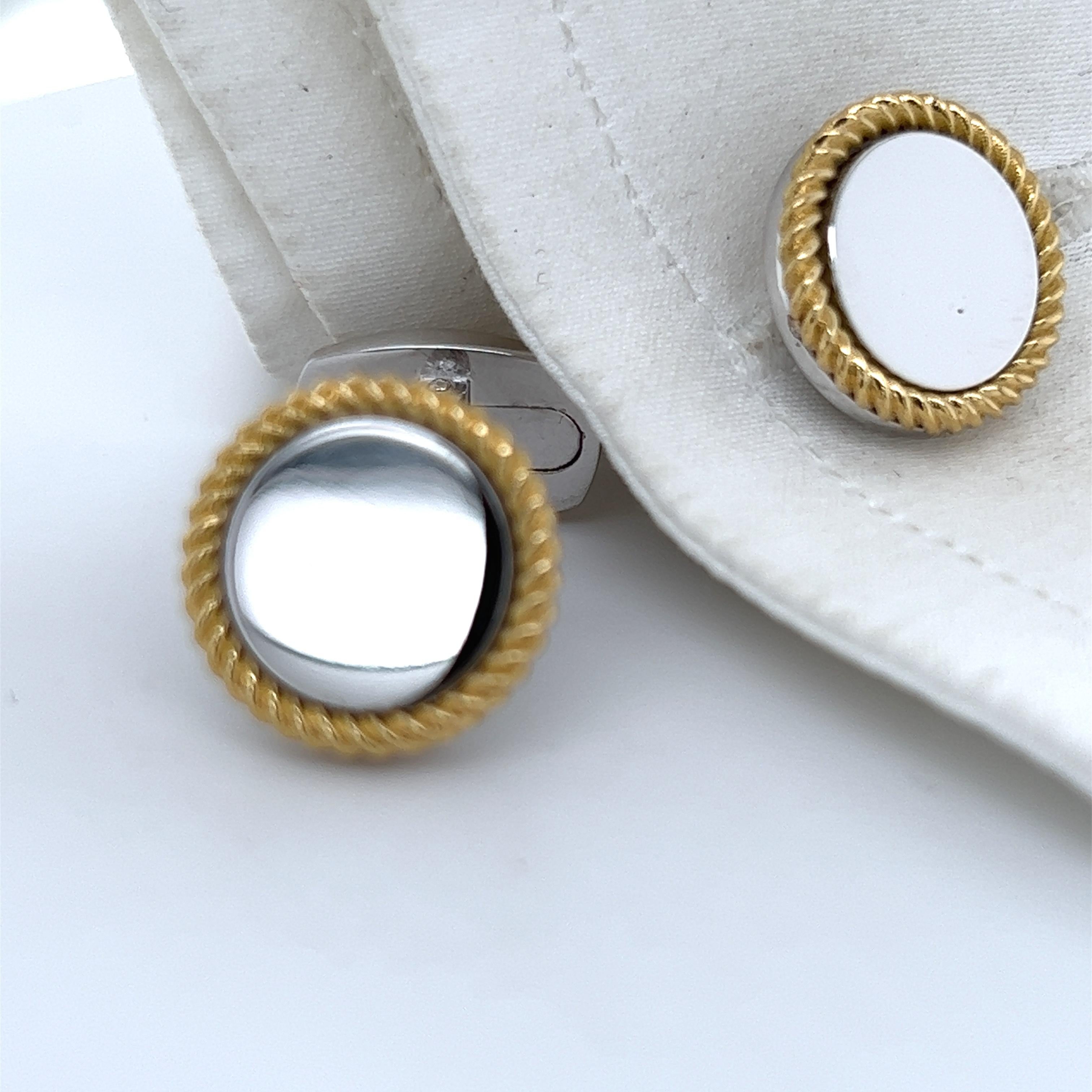 Contemporary Berca Round Shaped Sterling Silver 18k Yellow Gold Contour Cufflinks For Sale