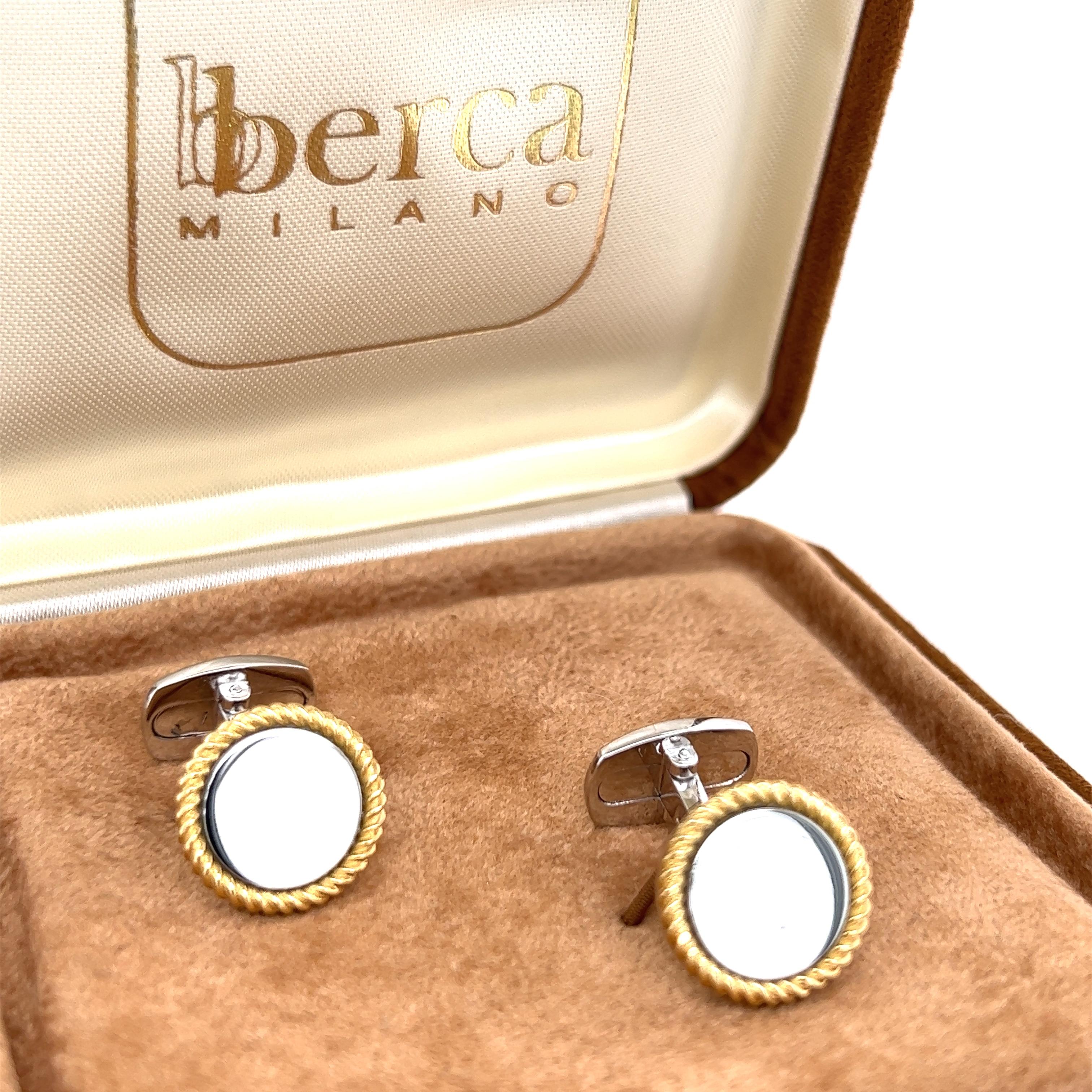 Berca Round Shaped Sterling Silver 18k Yellow Gold Contour Cufflinks For Sale 3