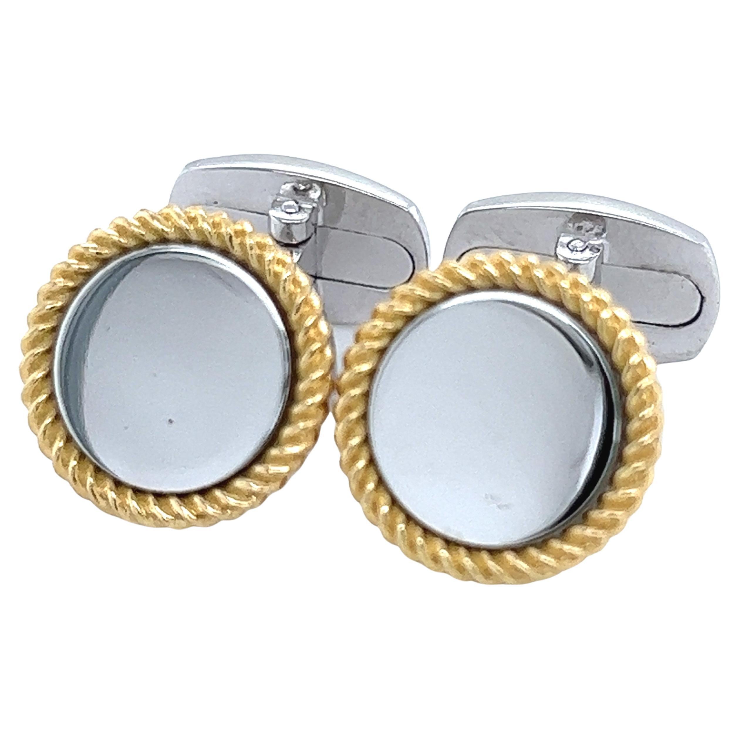Berca Round Shaped Sterling Silver 18k Yellow Gold Contour Cufflinks For Sale