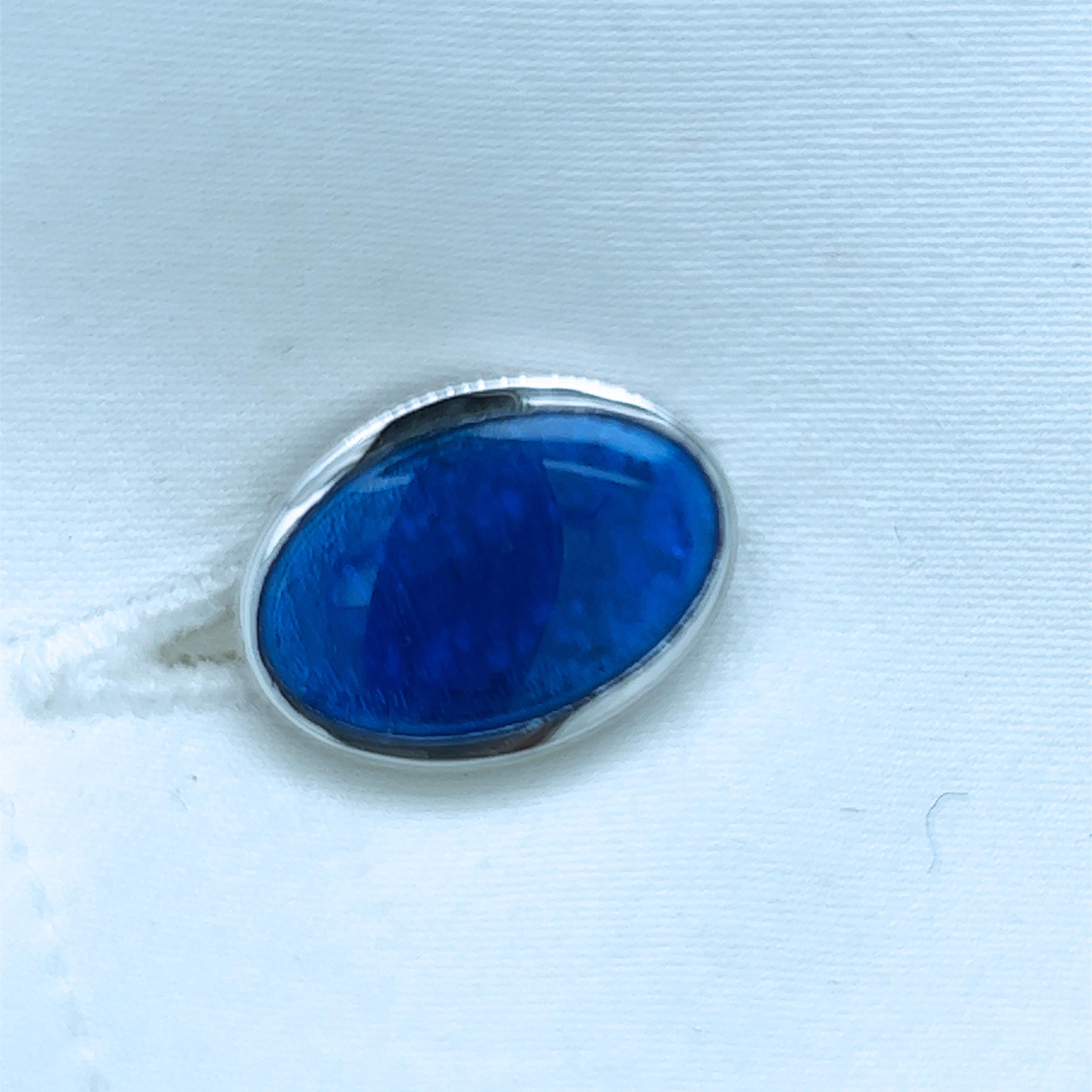 Berca Royal Blue Guilloché Hand Enameled Oval Sterling Silver Cufflinks 1