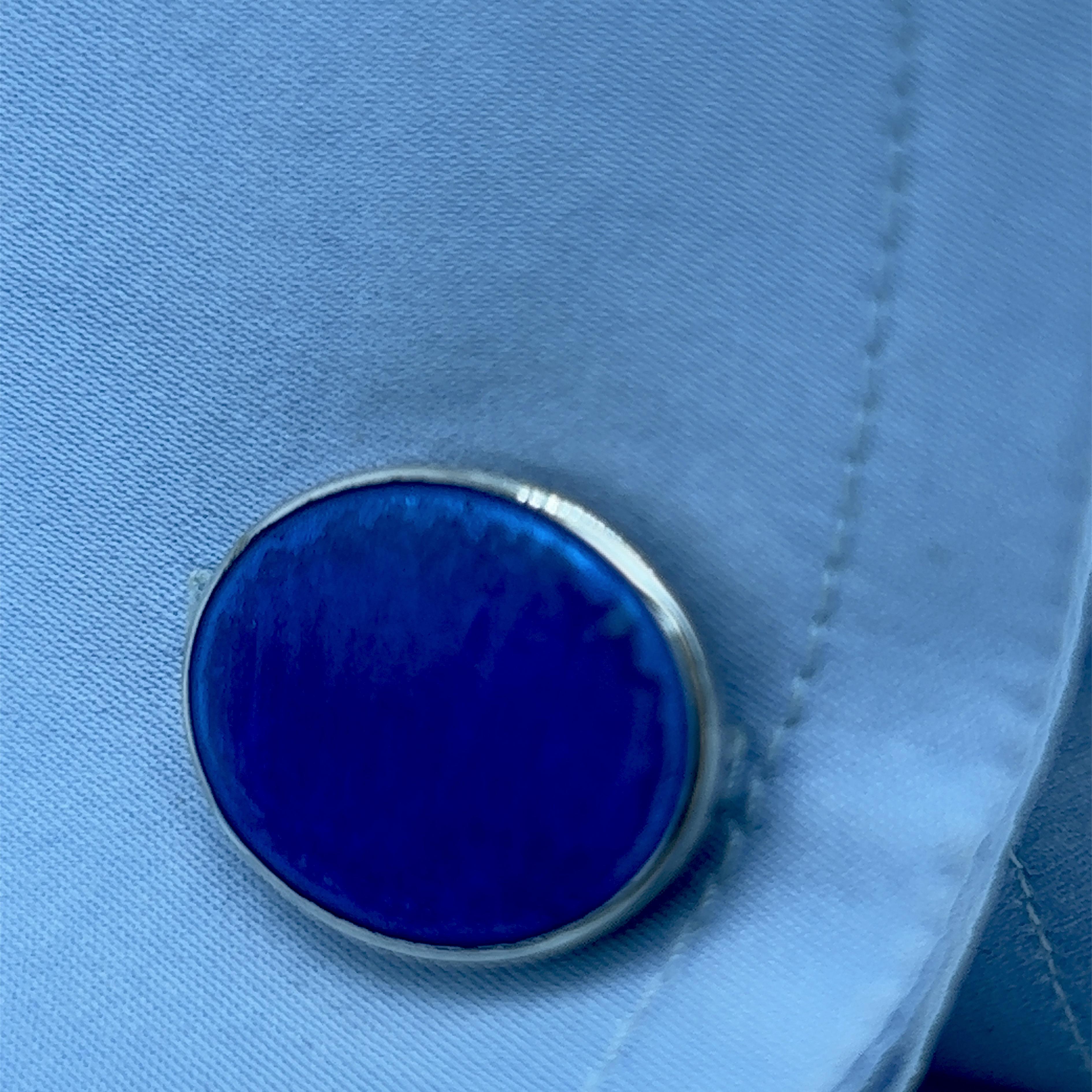 Berca Royal Blue Guilloché Hand Enameled Oval Sterling Silver Cufflinks 4