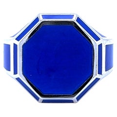 Berca Royal Blue Hand Enameled Hexagonal Sterling Silver Ring