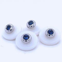Berca Royal Blue Sapphire White Chalcedony Disk Setting White Gold Cufflinks
