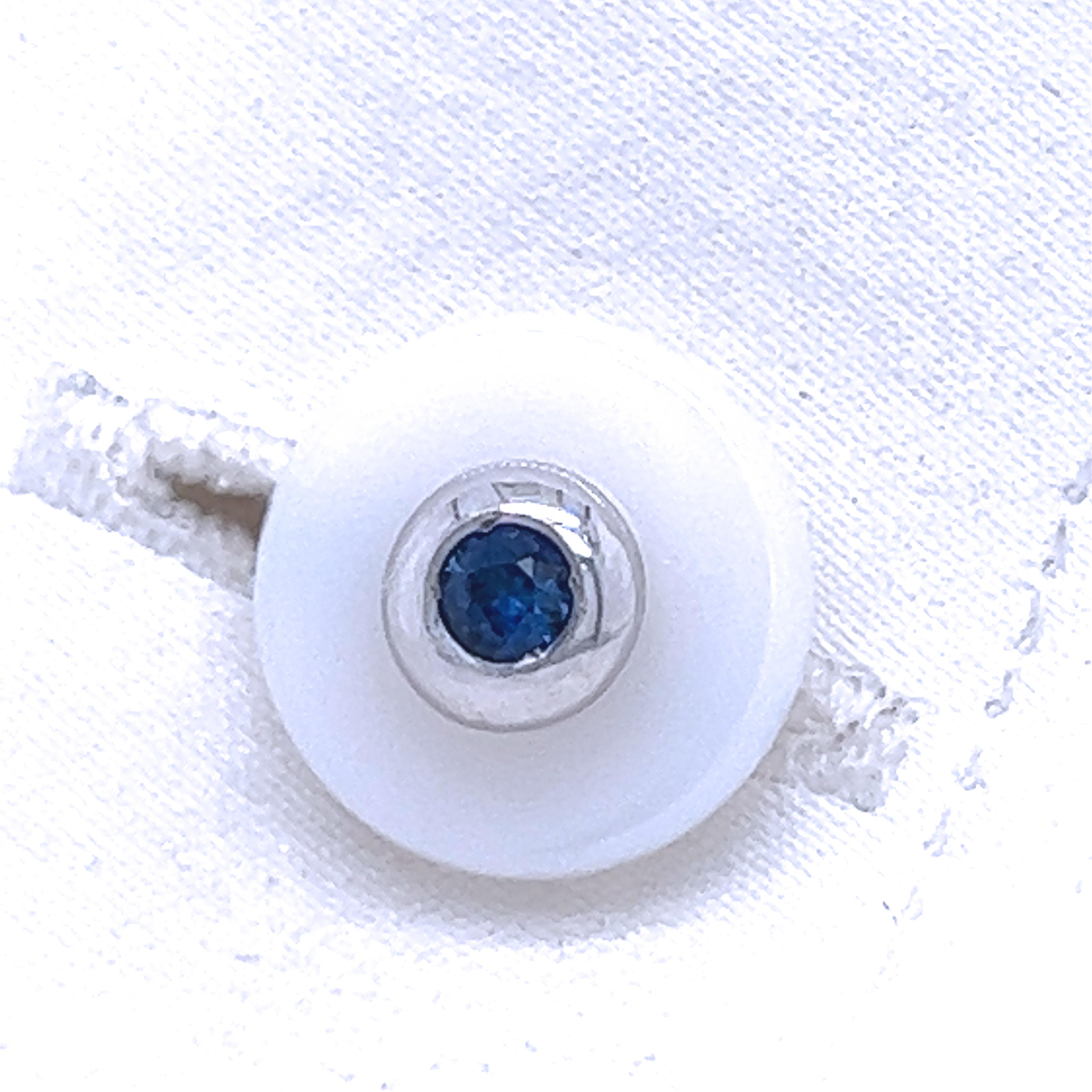Men's Berca Royal Blue Sapphire White Chalcedony Disk Setting White Gold Cufflinks For Sale