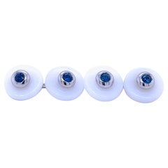 Berca Royal Blue Sapphire White Chalcedony Disk Setting White Gold Cufflinks